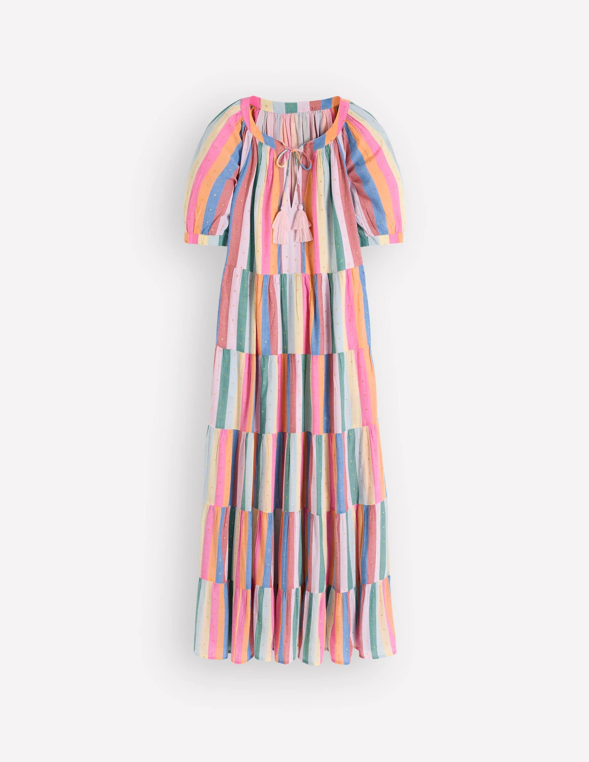 Multi Tiered Maxi Dress-Multi Clipped Stripe - 1