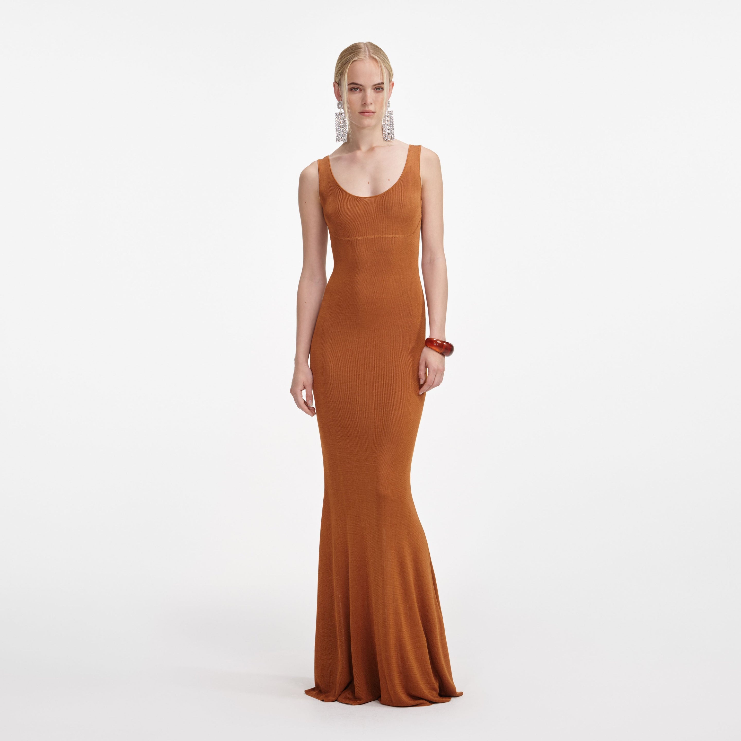 Brown Racer Back Viscose Knit Maxi Dress - 1