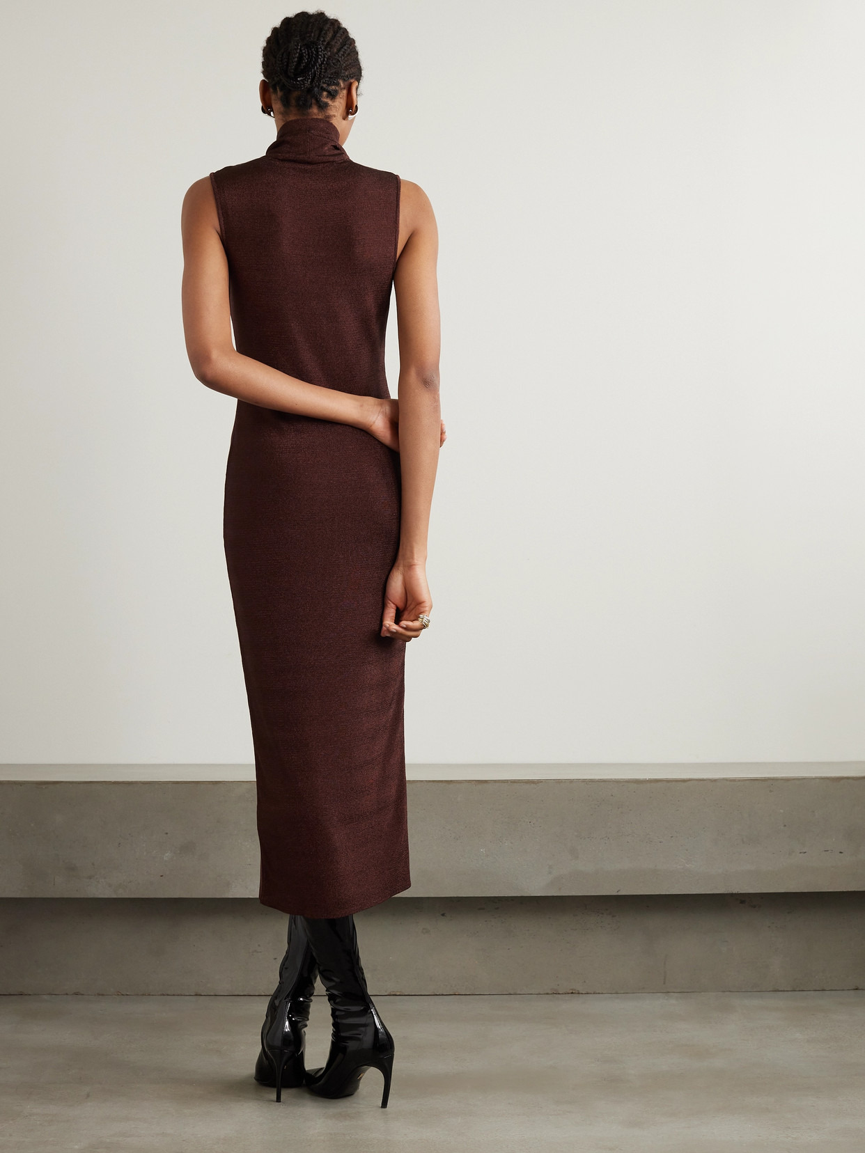 Flora Metallic Cotton-blend Jersey Turtleneck Midi Dress - 3