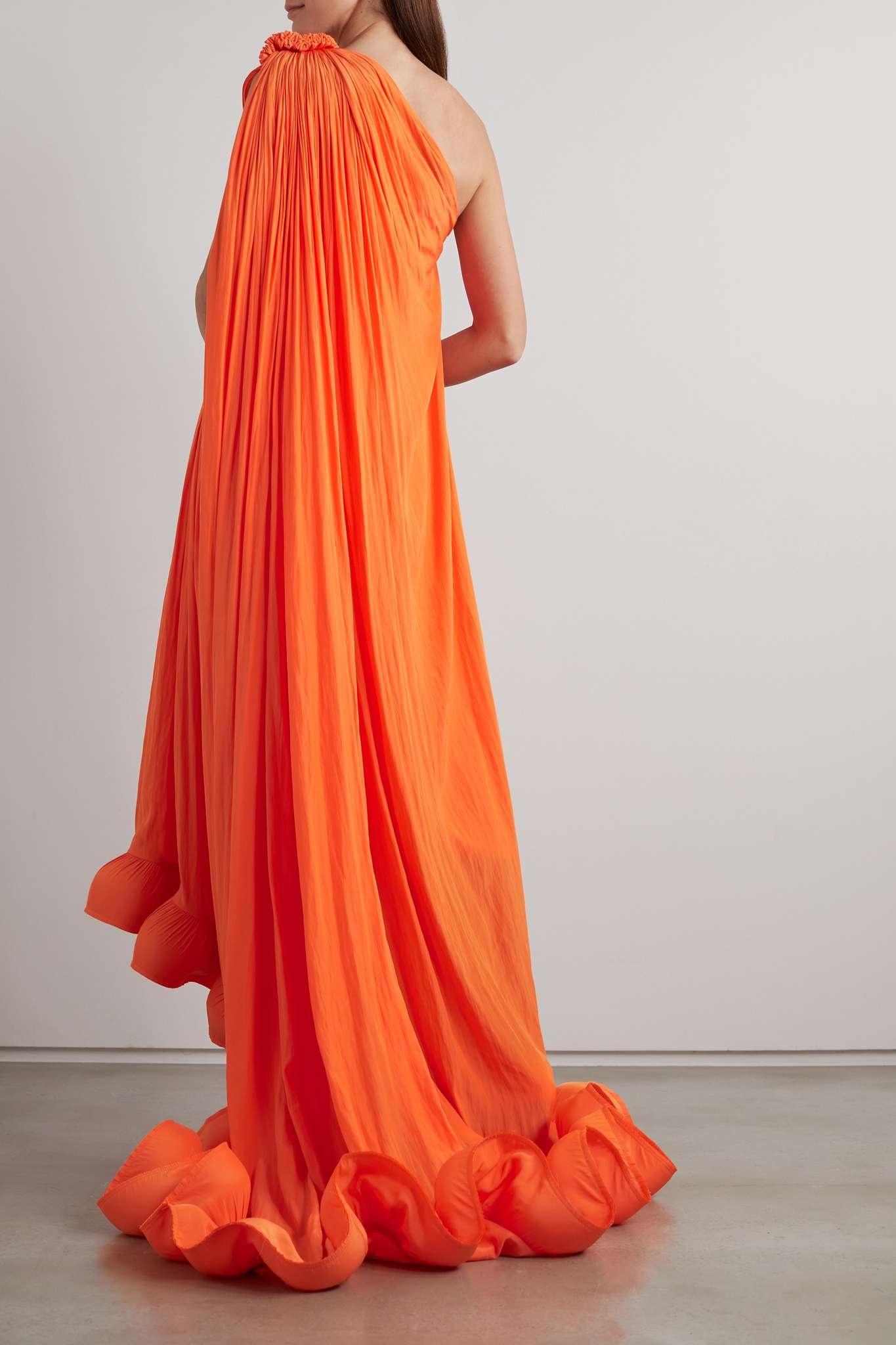 One-shoulder ruffled charmeuse gown - 3