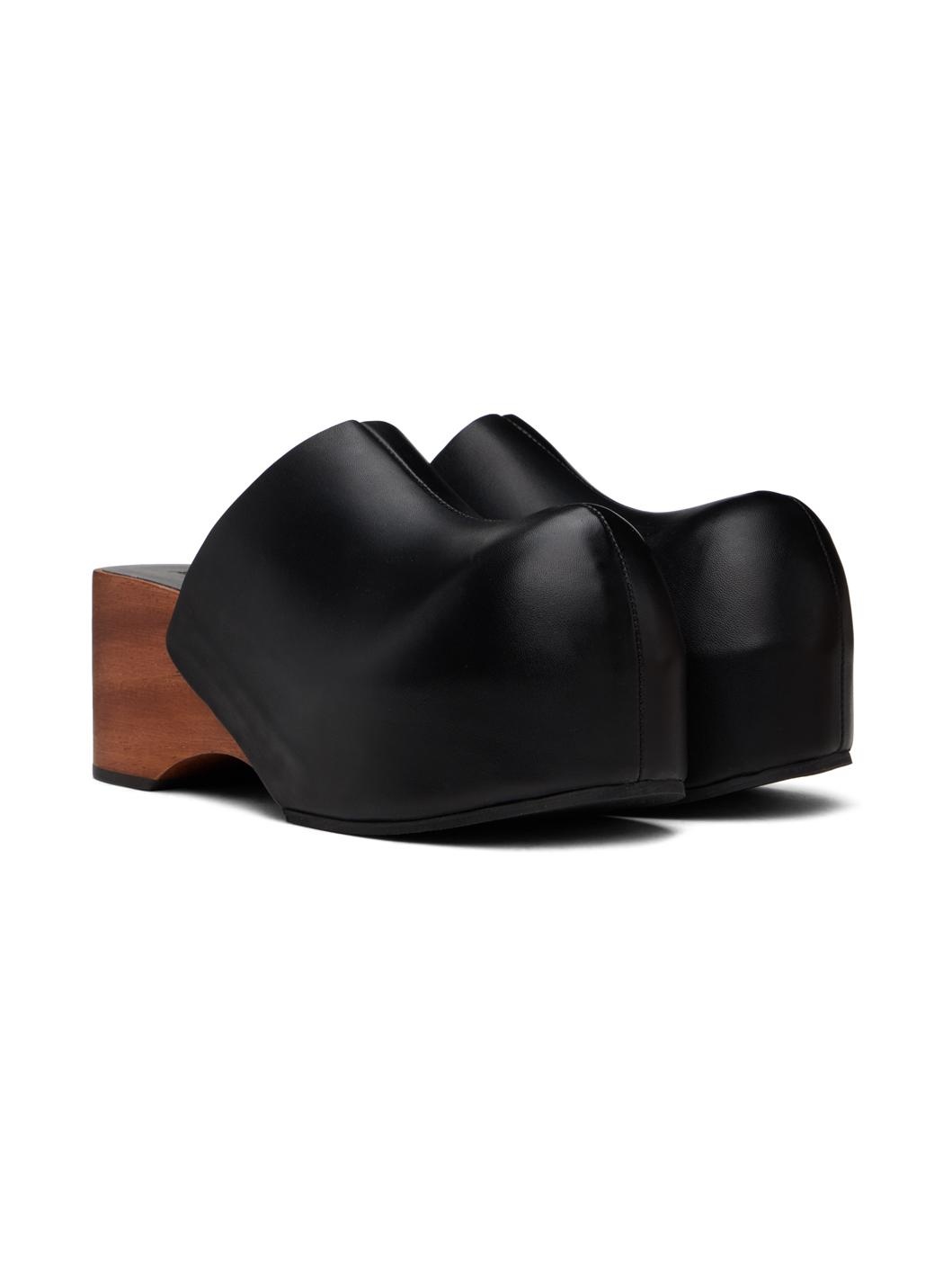 Black Leather Wood Clogs - 4