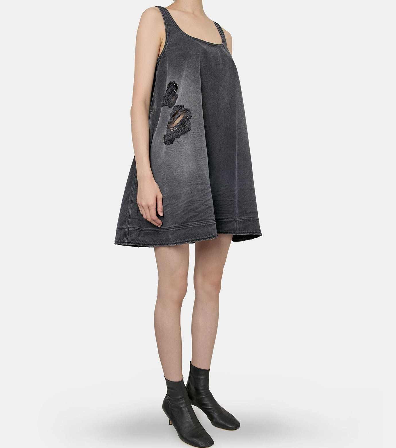 A-line Denim Mini Dress w/Emb - 4
