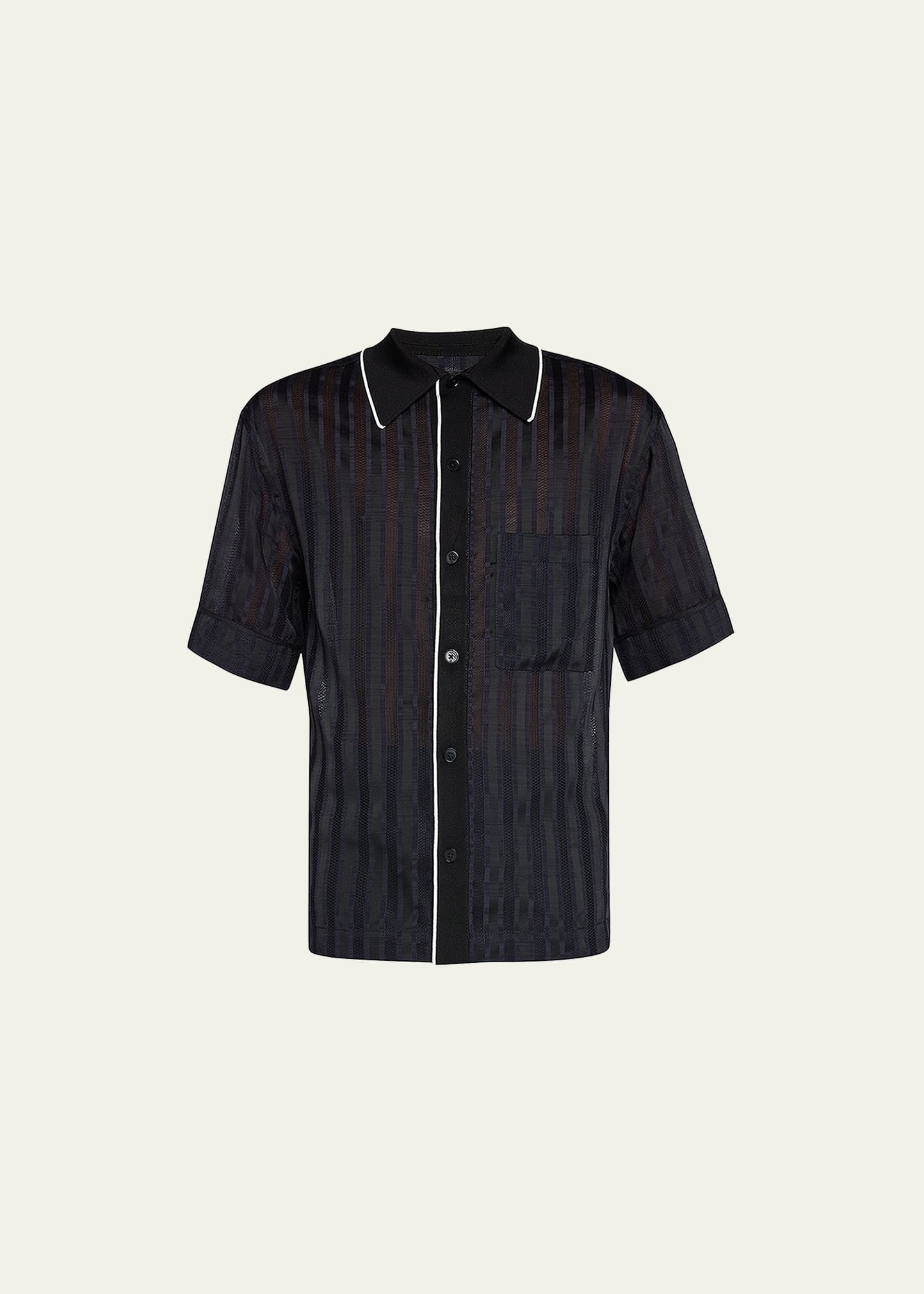 Men's Midnight Mesh Striped Bowling Shirt - 1