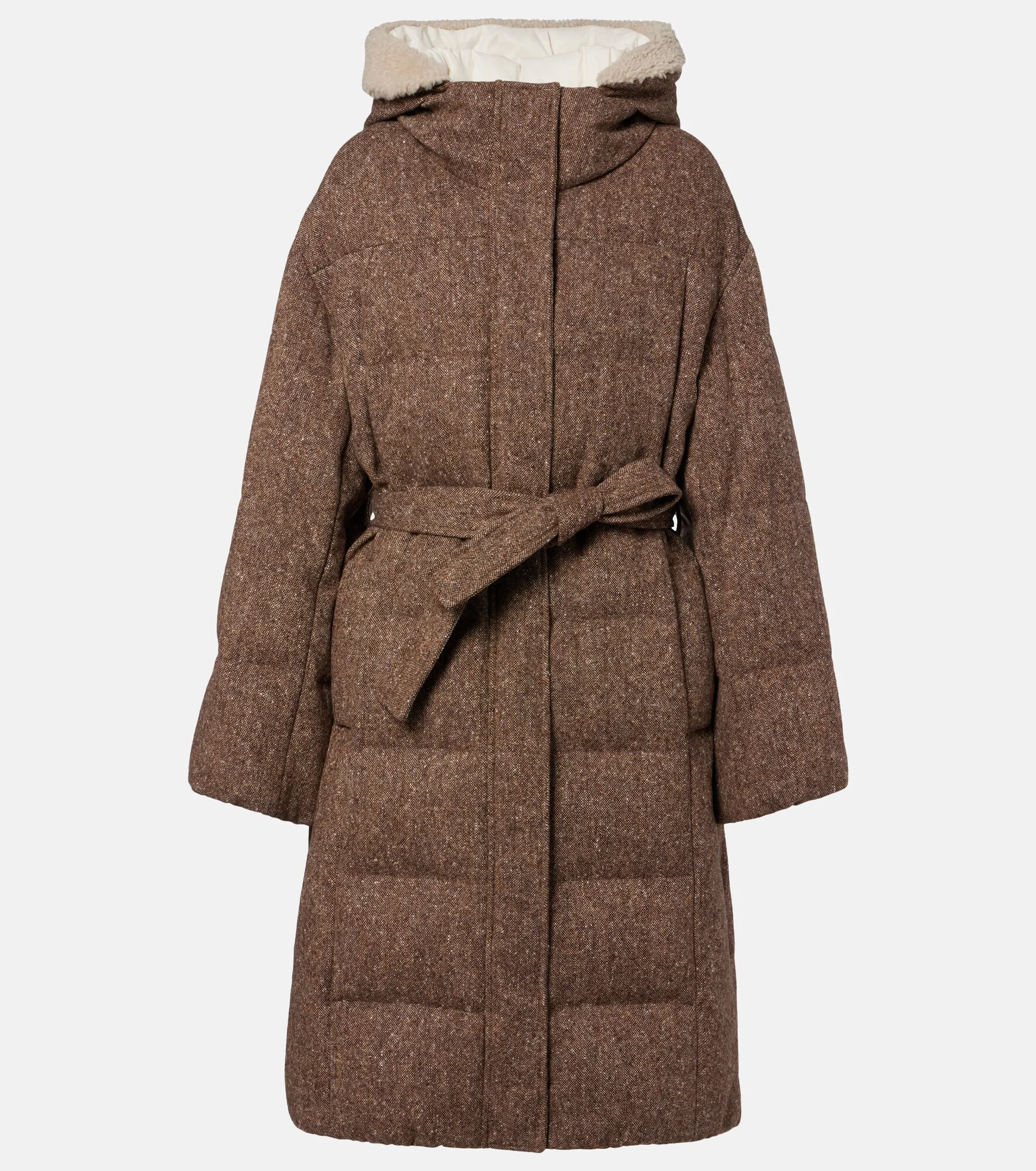 Shearling-trimmed wool-blend down coat - 1