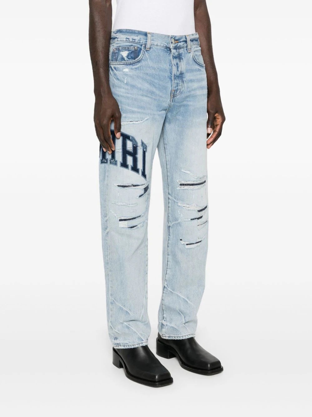 VARSITY LOGO REPAIR MID-RISE STRAIGHT-LEG JEANS - 3
