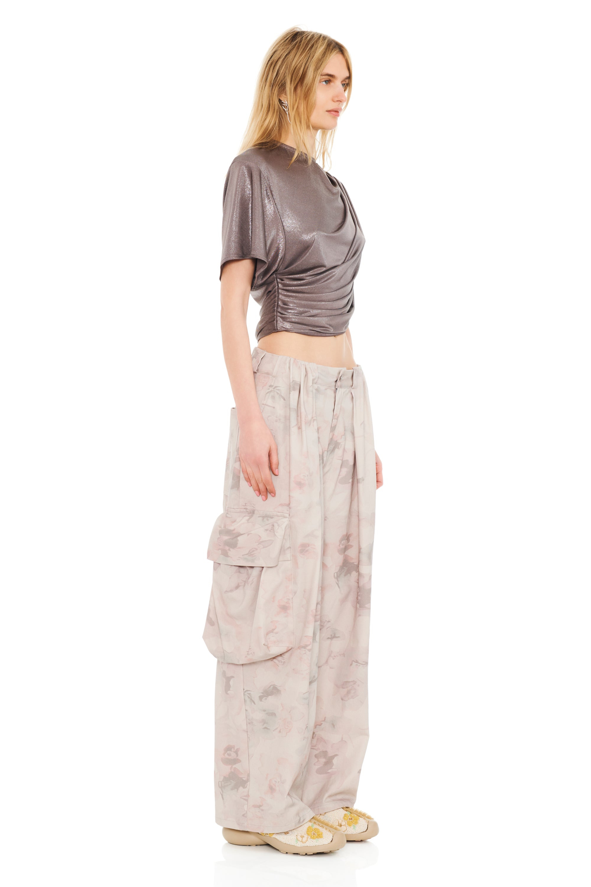 SILVER LAME EVA DRAPED TOP - 2