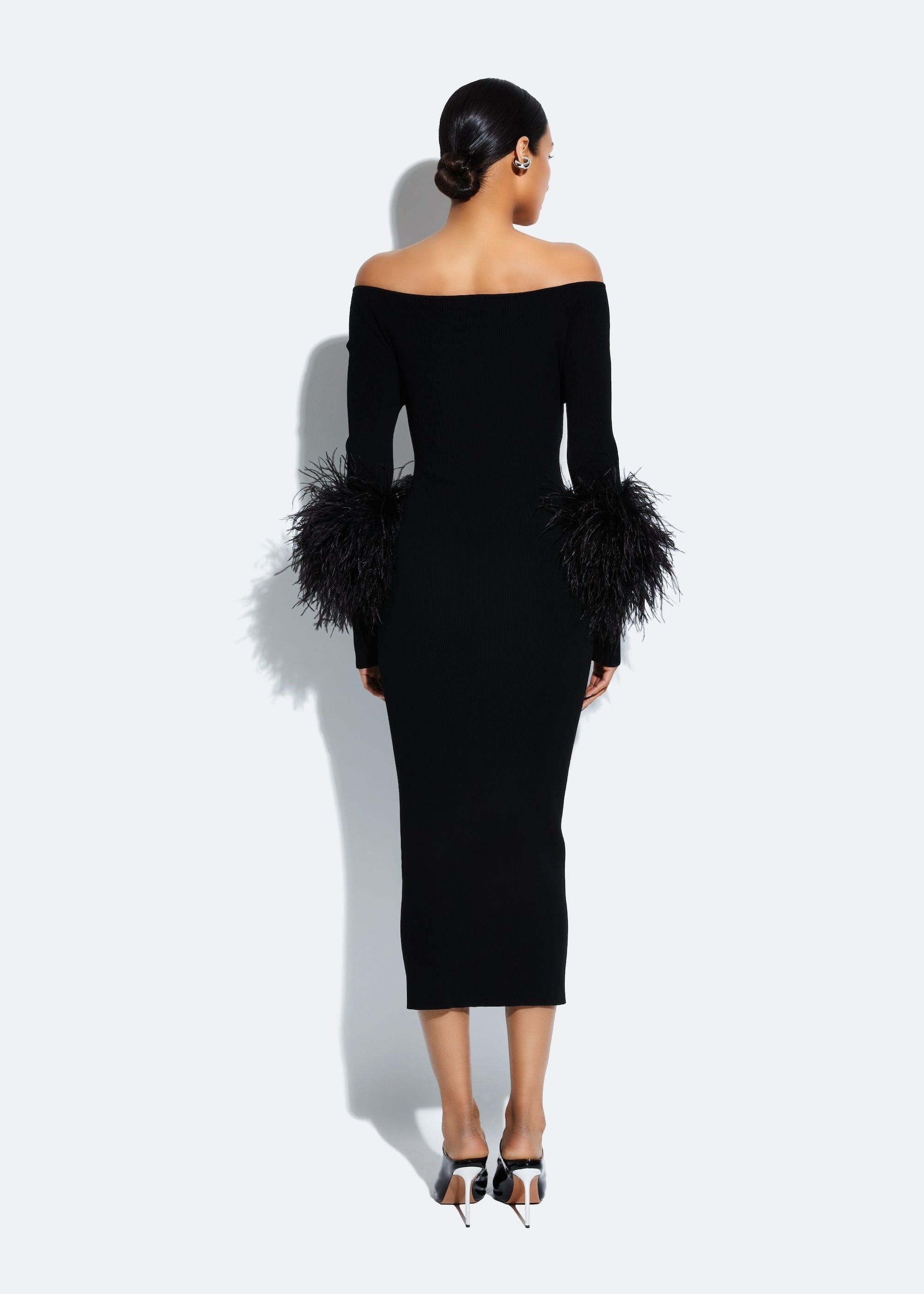 Matte Viscose Cross Front Dress With Feathers - 3