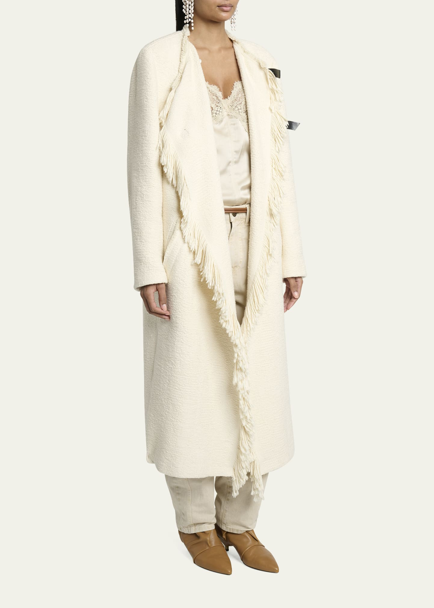 Gameia Long Fringe-Trim Linen Coat - 4
