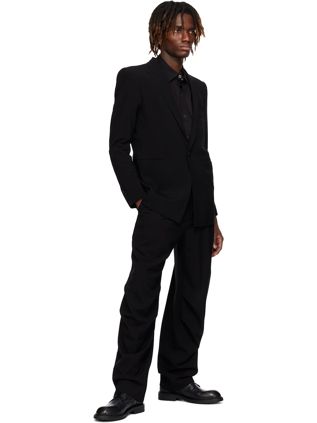 Black Peaked Lapel Wool Blazer - 4