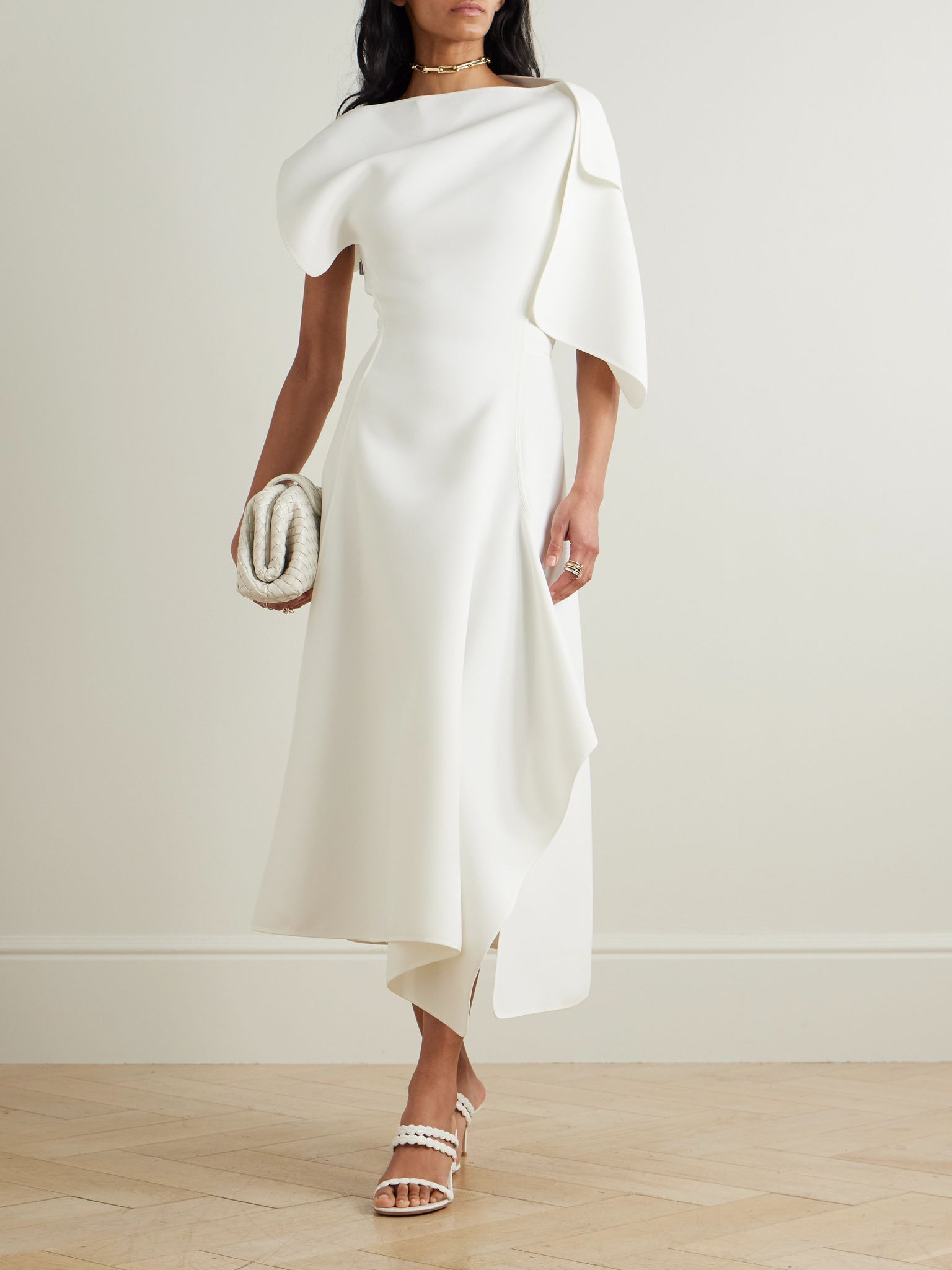 Diadem off-the-shoulder asymmetric draped crepe dress White - 2
