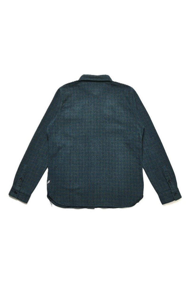 2235-GR Cotton Tweed Over Dye Shirt - Green Check Indigo 8