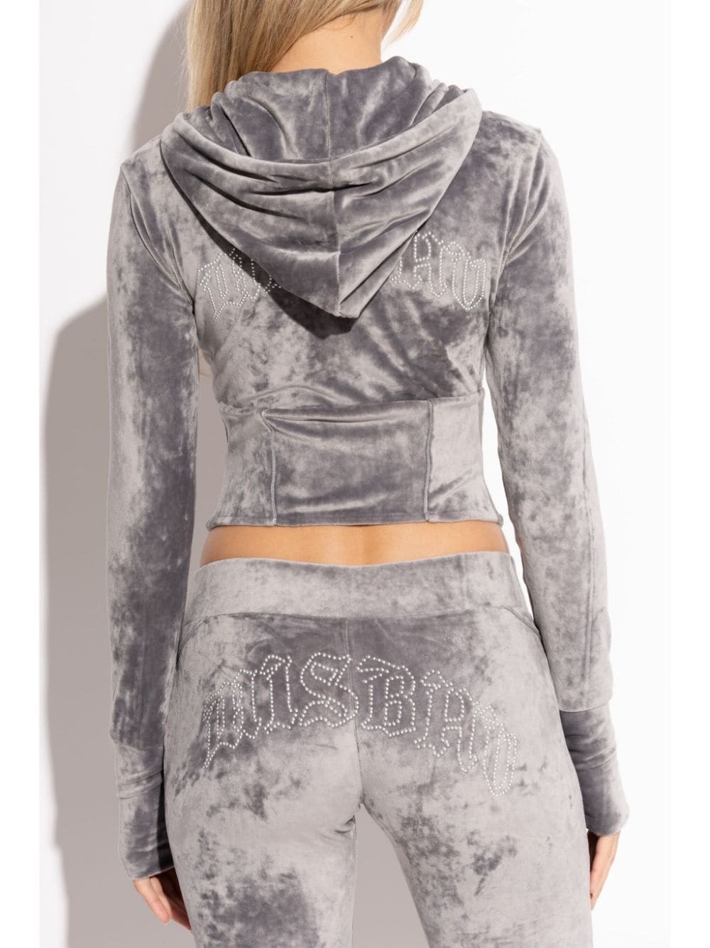 rhinestone-logo cropped hoodie - 4