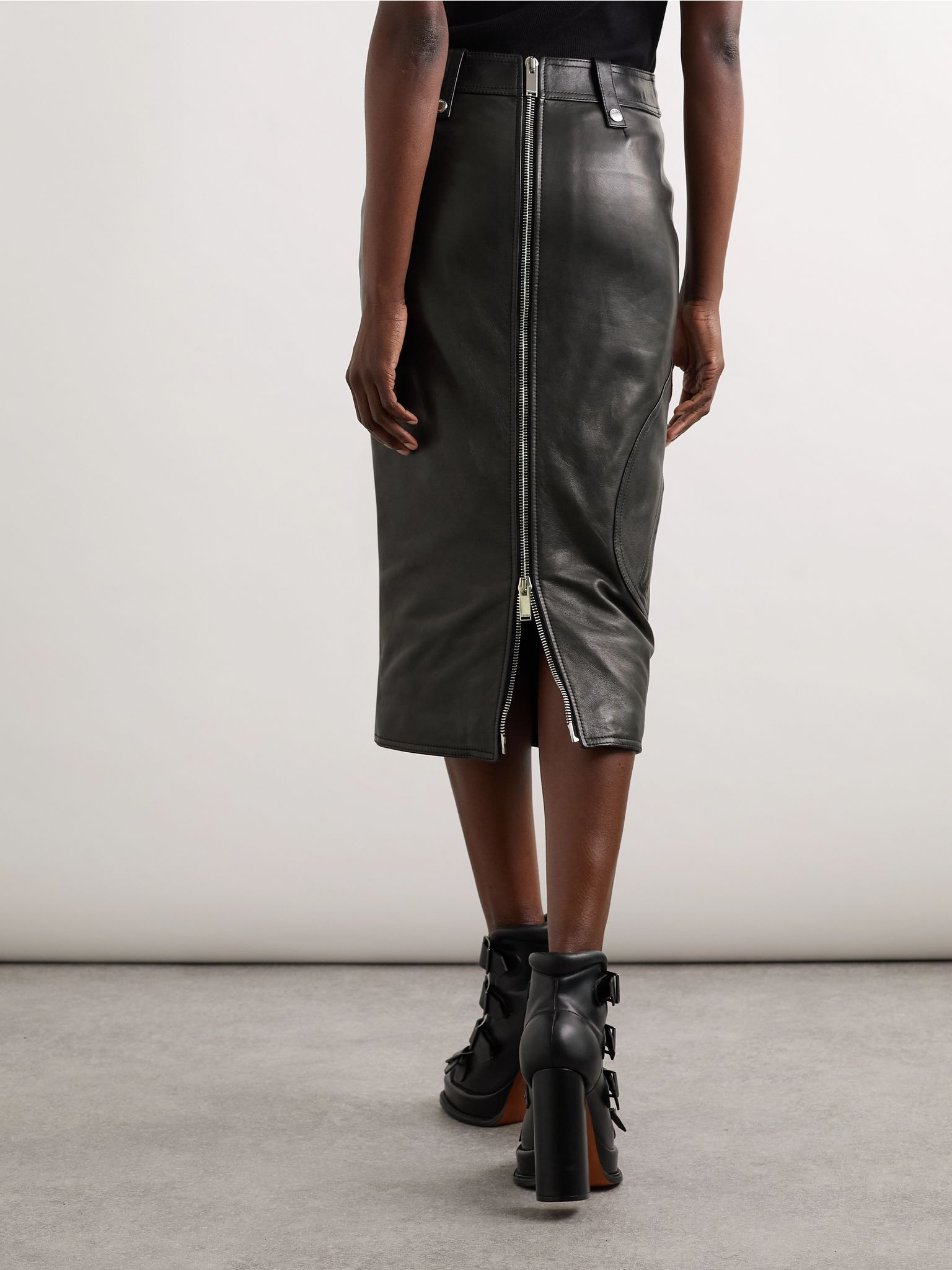 Leather midi skirt Black - 4