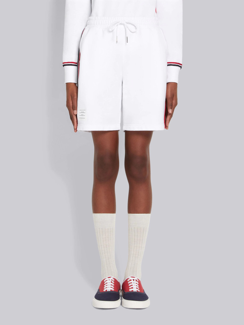 White Cotton Loopback Contrast Stripe Framing Mid-thigh Shorts 1