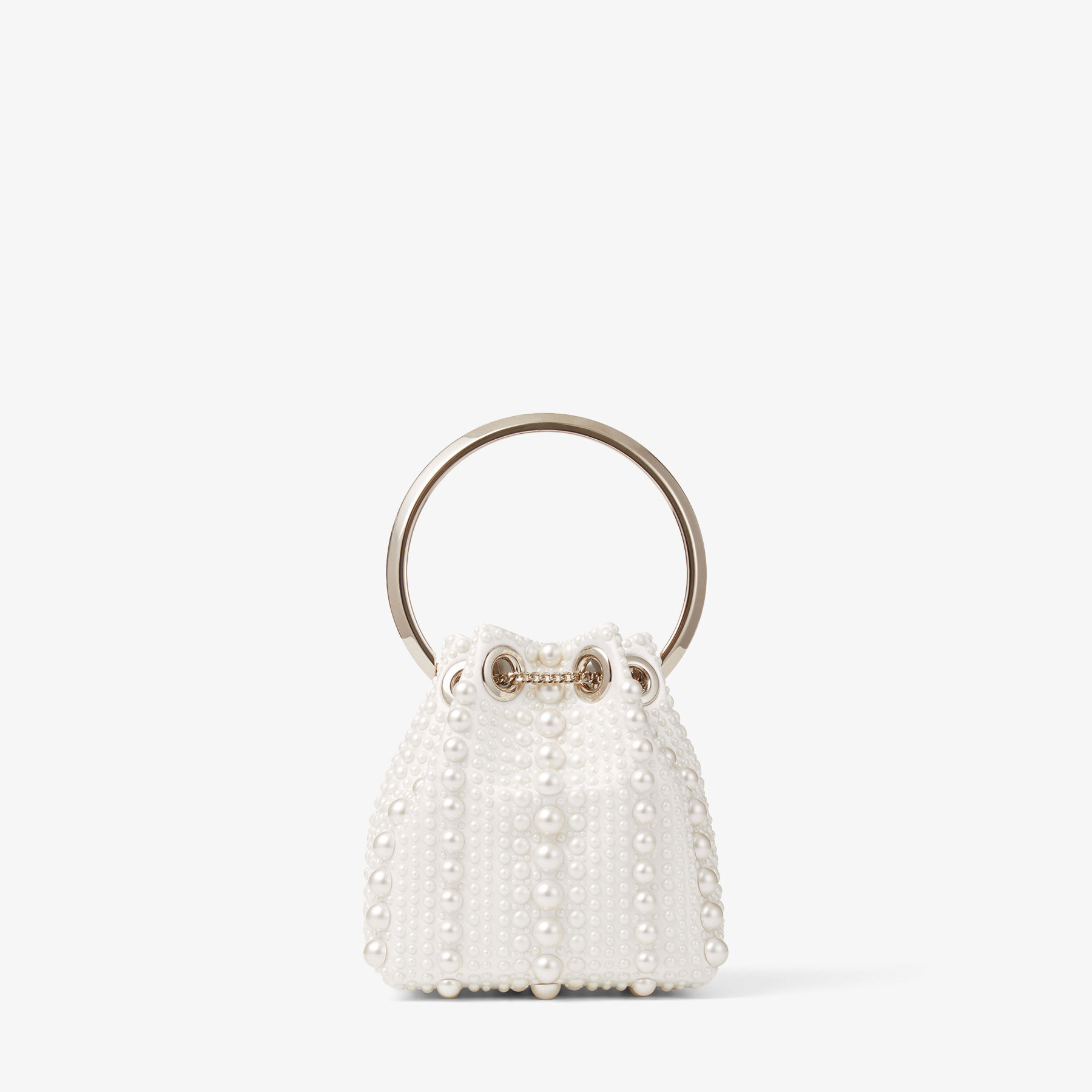 Micro Bon Bon
Ivory Satin Mini Bag with All-Over Pearls - 6