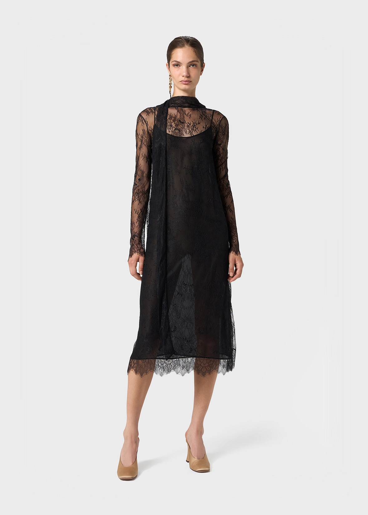 MIDI DRESS IN CHANTILLY LACE WITH SCARF - 2