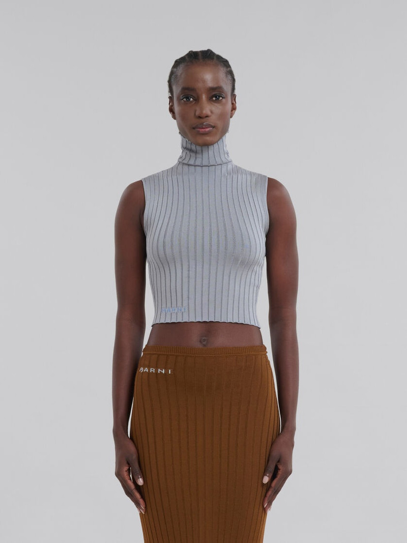 Marni GREY RIBBED VISCOSE TURTLENECK VEST outlook