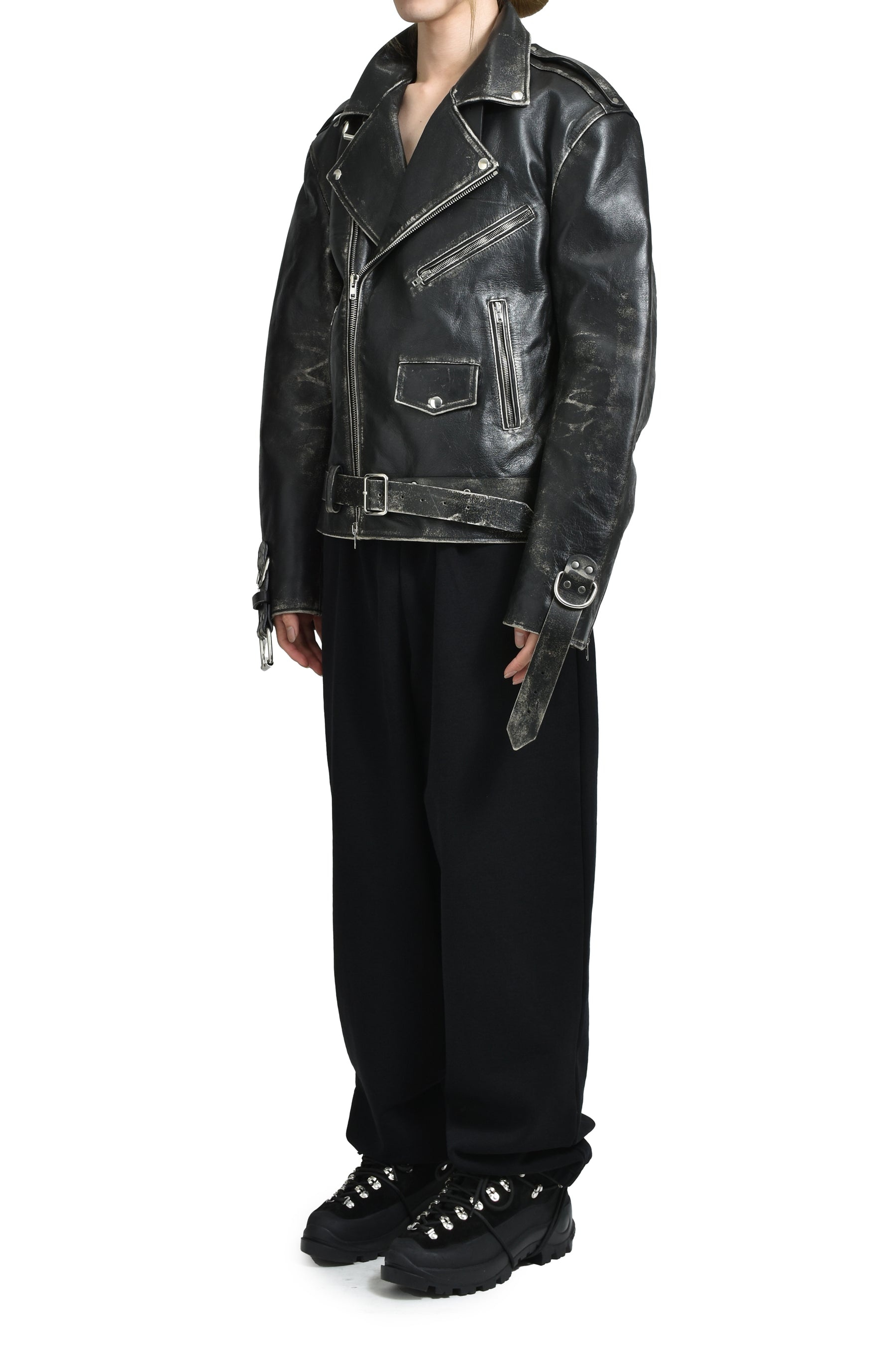 DISTRESSED BONDAGE BIKER JACEKT / BLK - 4