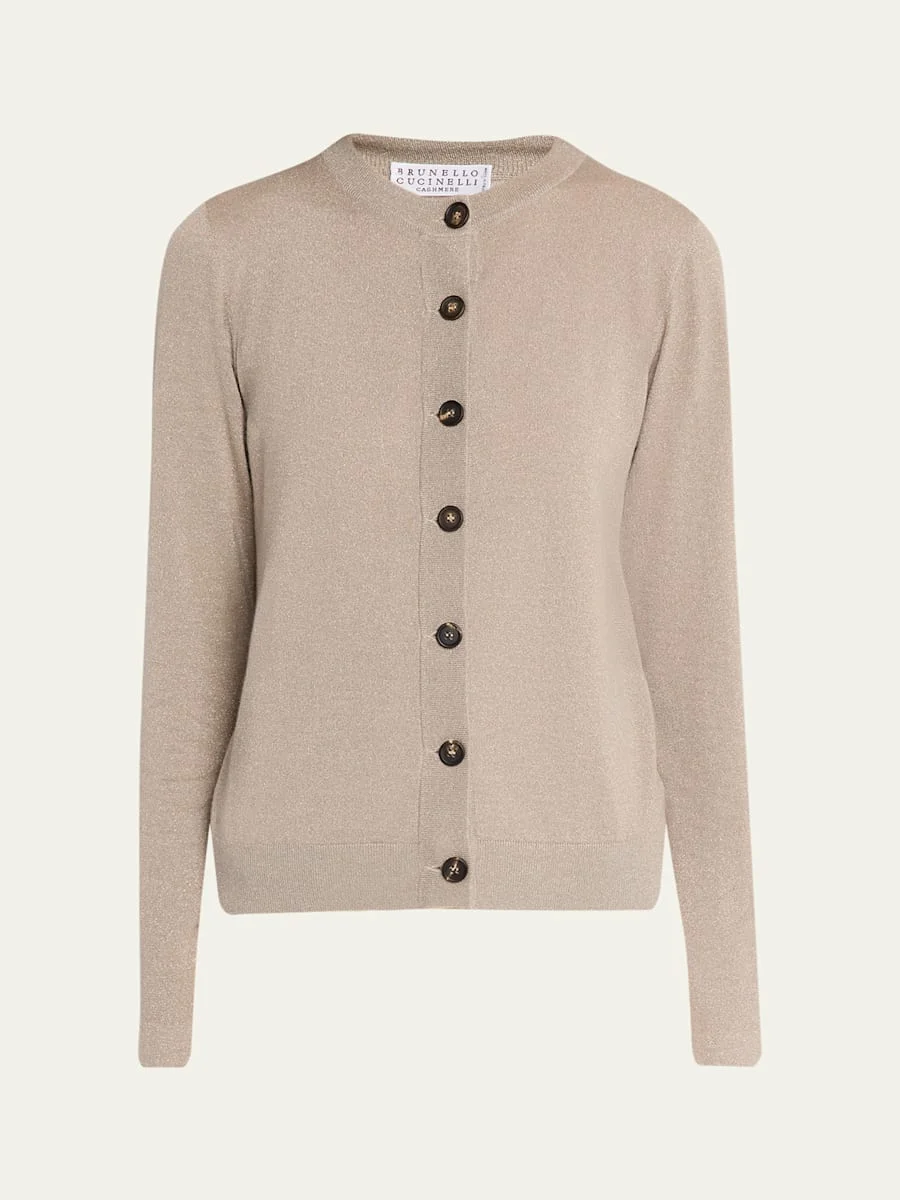 Cashmere Lurex Crewneck Cardigan - 1
