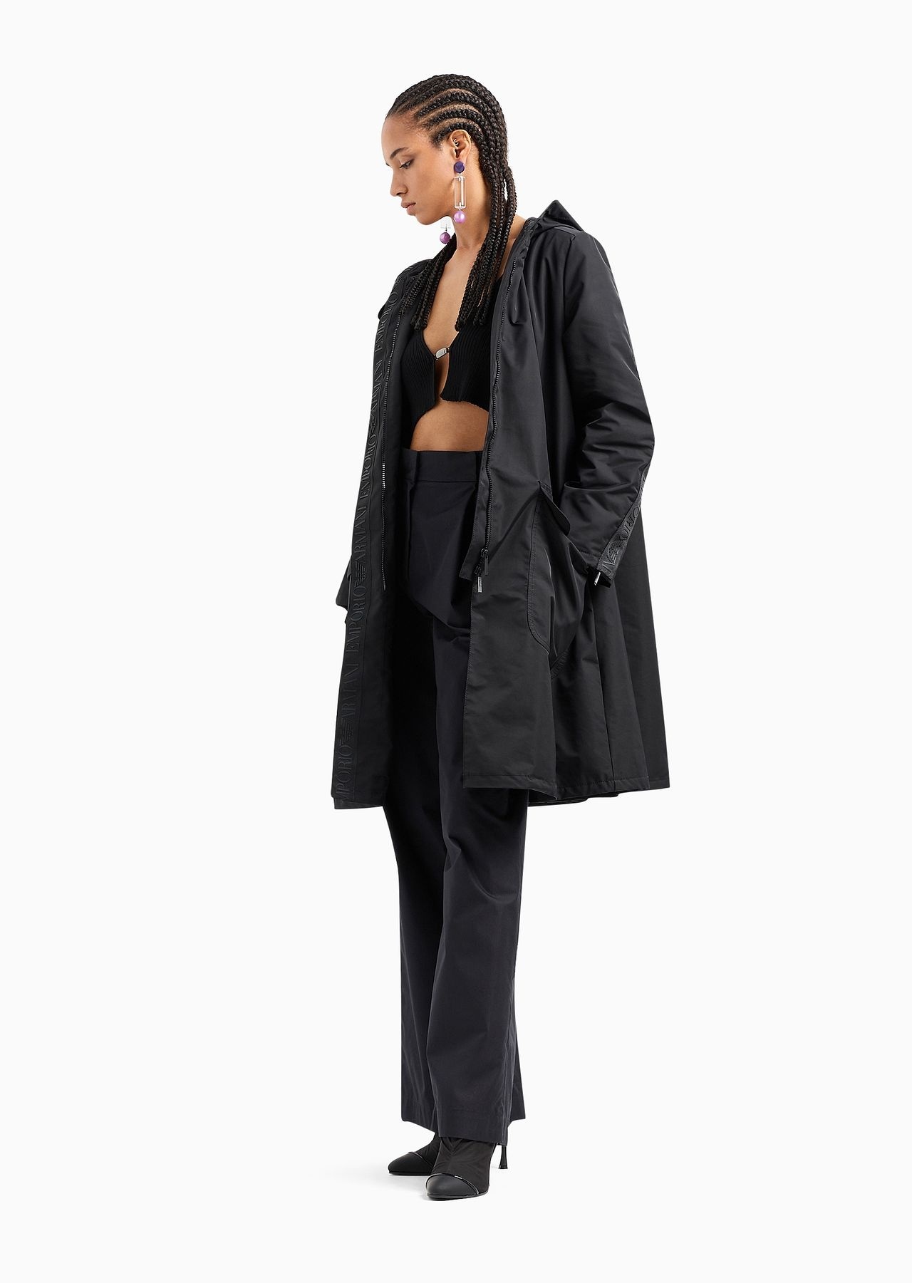 Padded, hooded pea coat in water-repellent technical gabardine - 4
