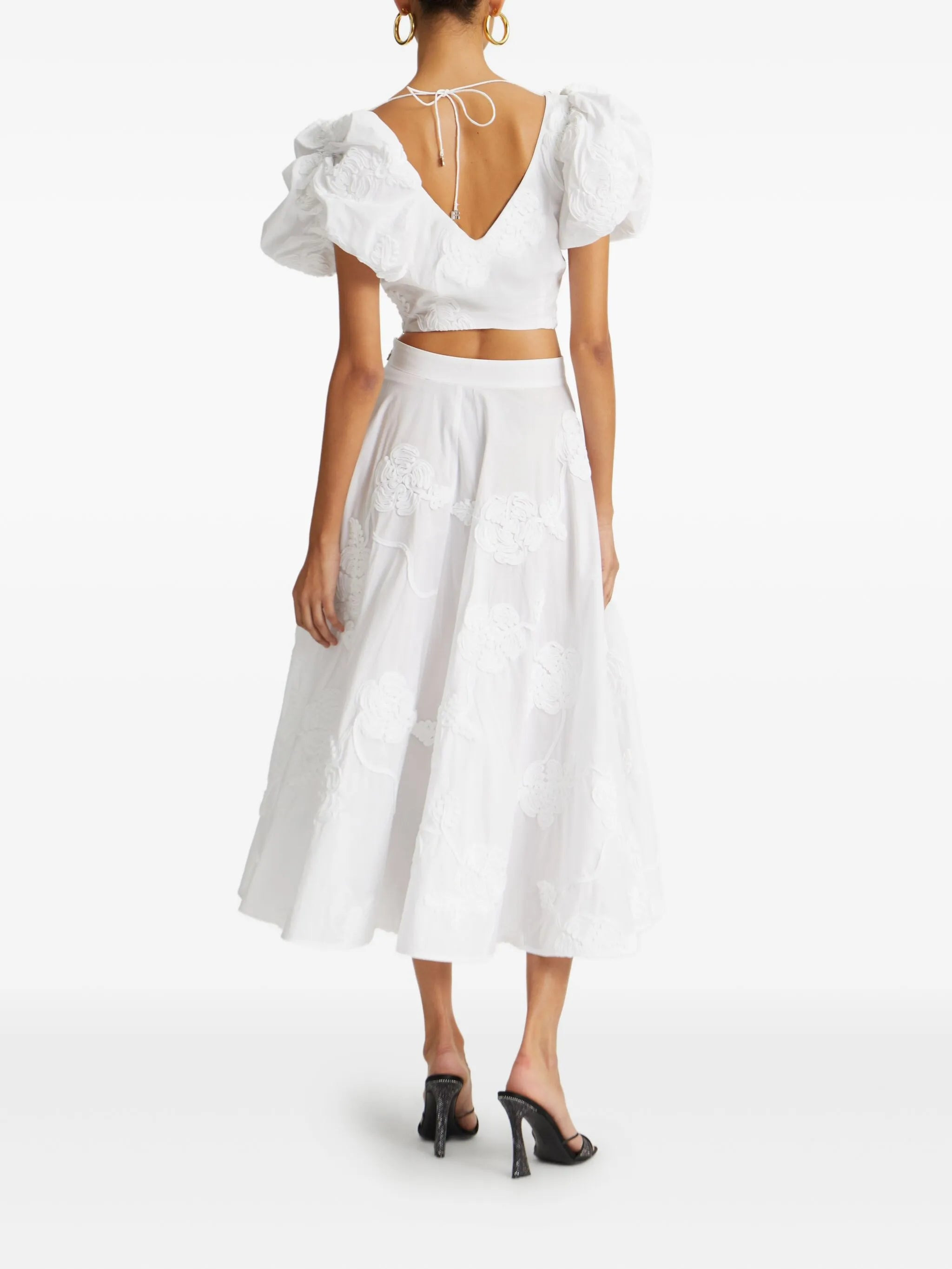 puff-sleeve floral-embroidered top - 3