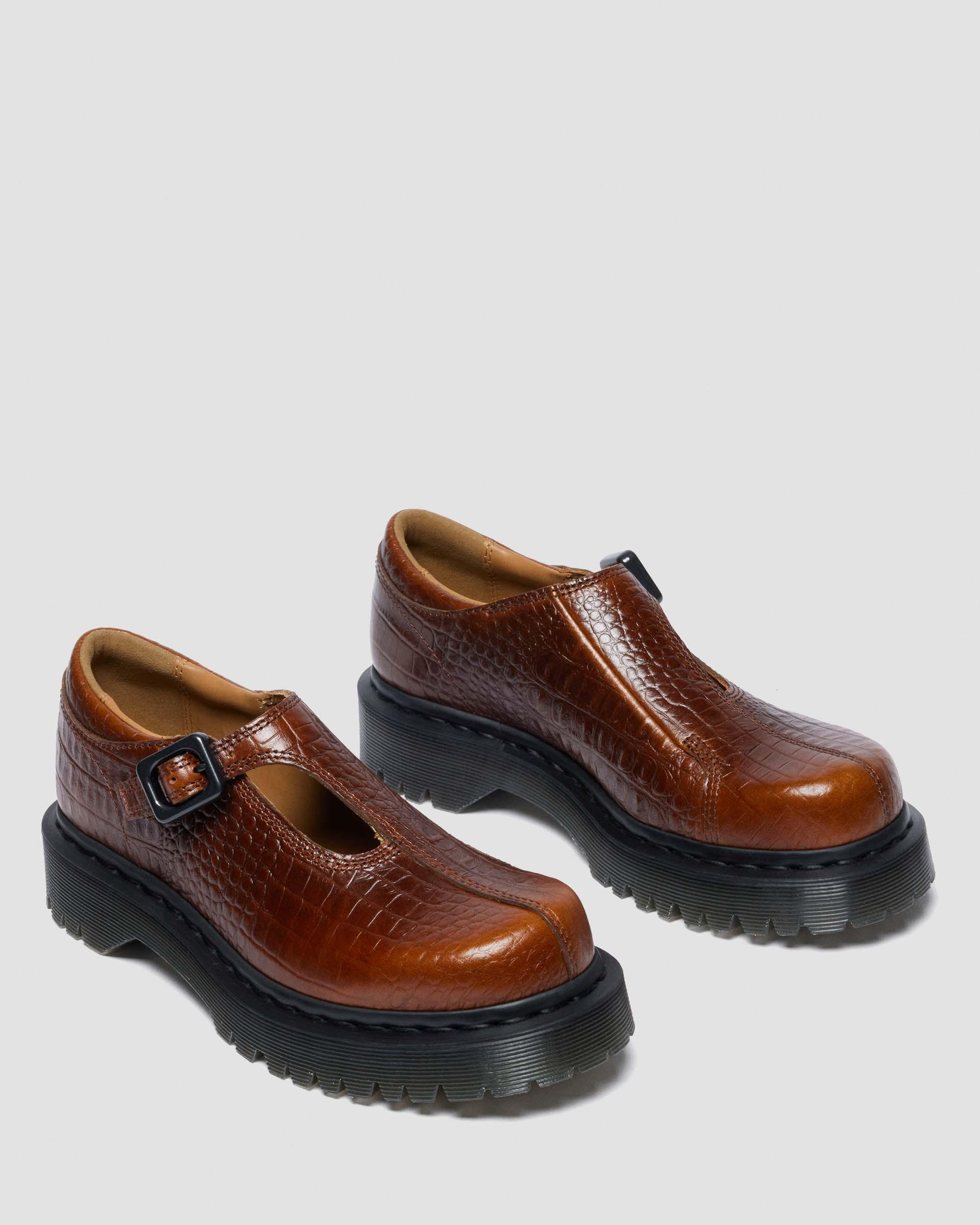 REJENA MARY JANE Croc Emboss Leather Shoes - 8
