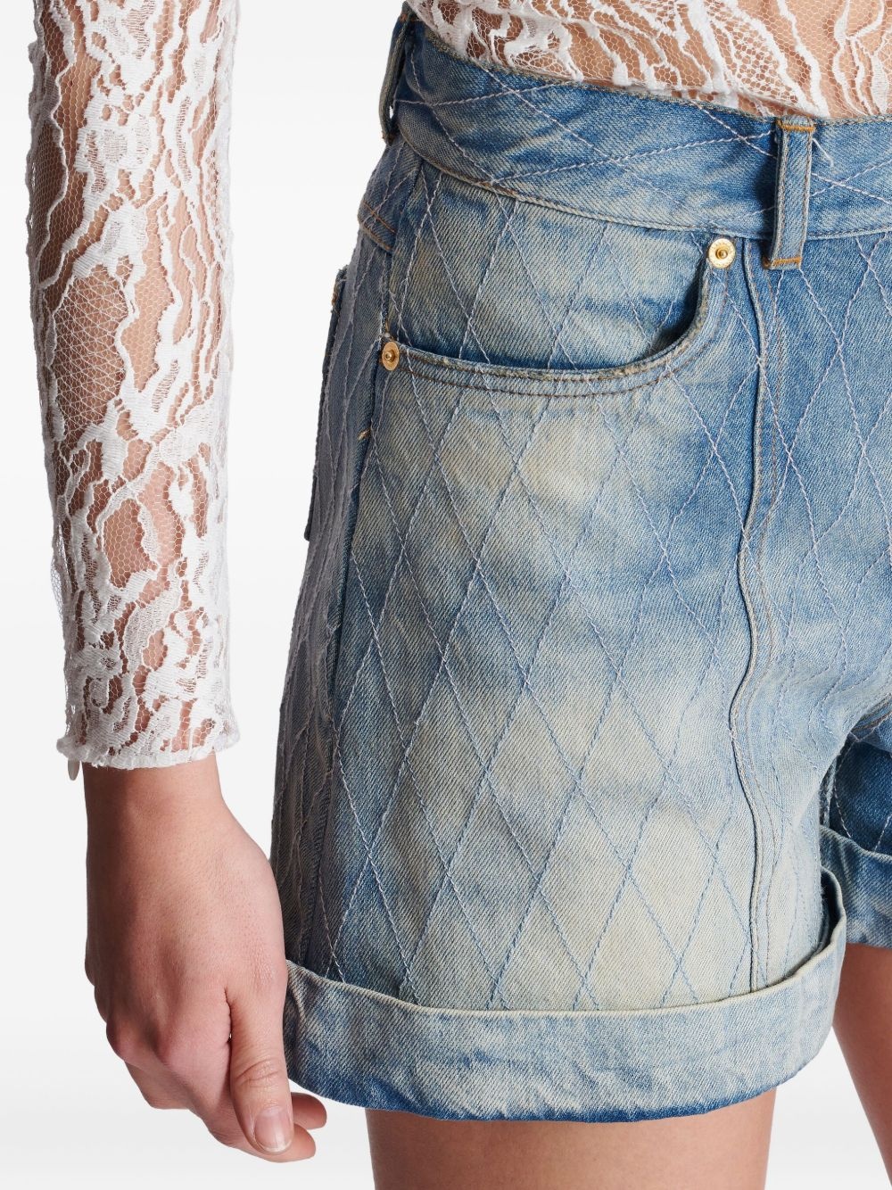 diamond denim shorts - 7