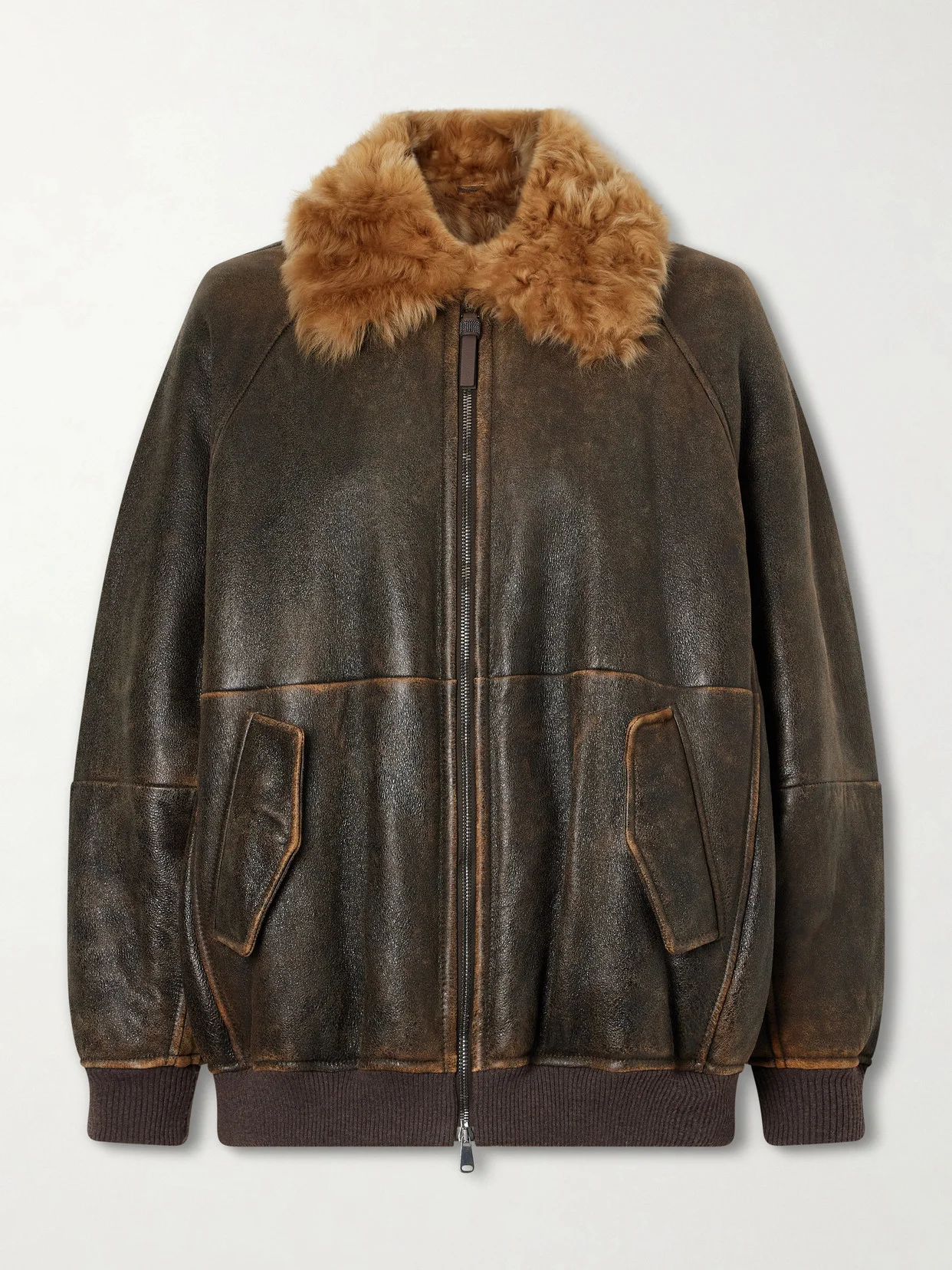 Shearling-trimmed Leather Jacket - 1