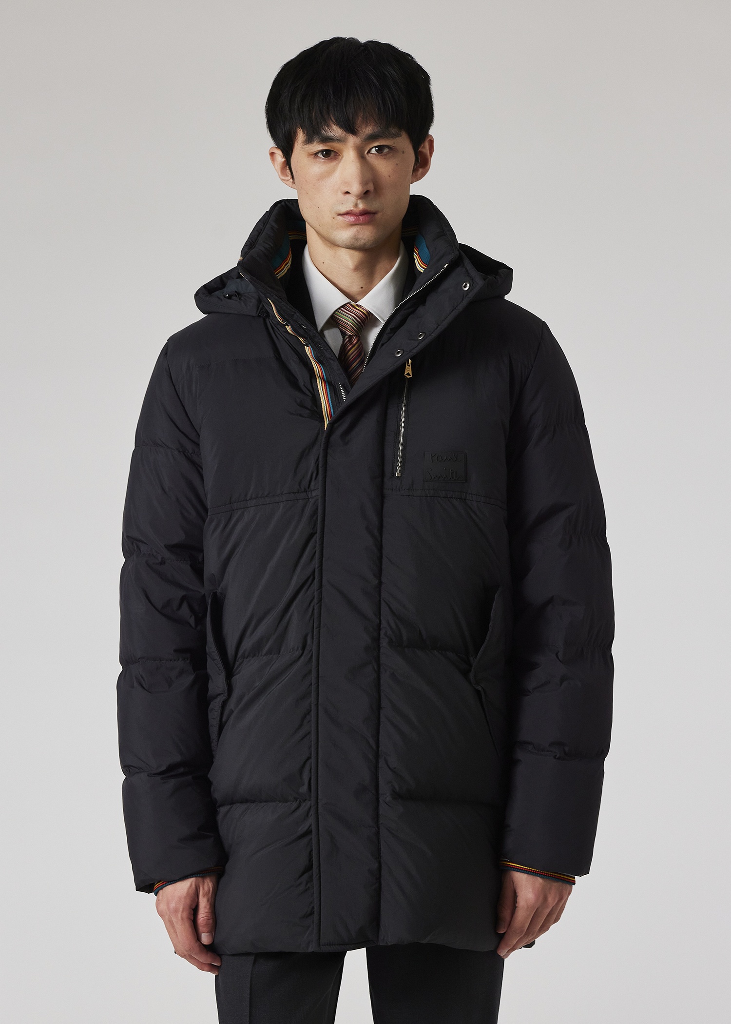 Black Water Repellent Mid-Length Down Coat - 5
