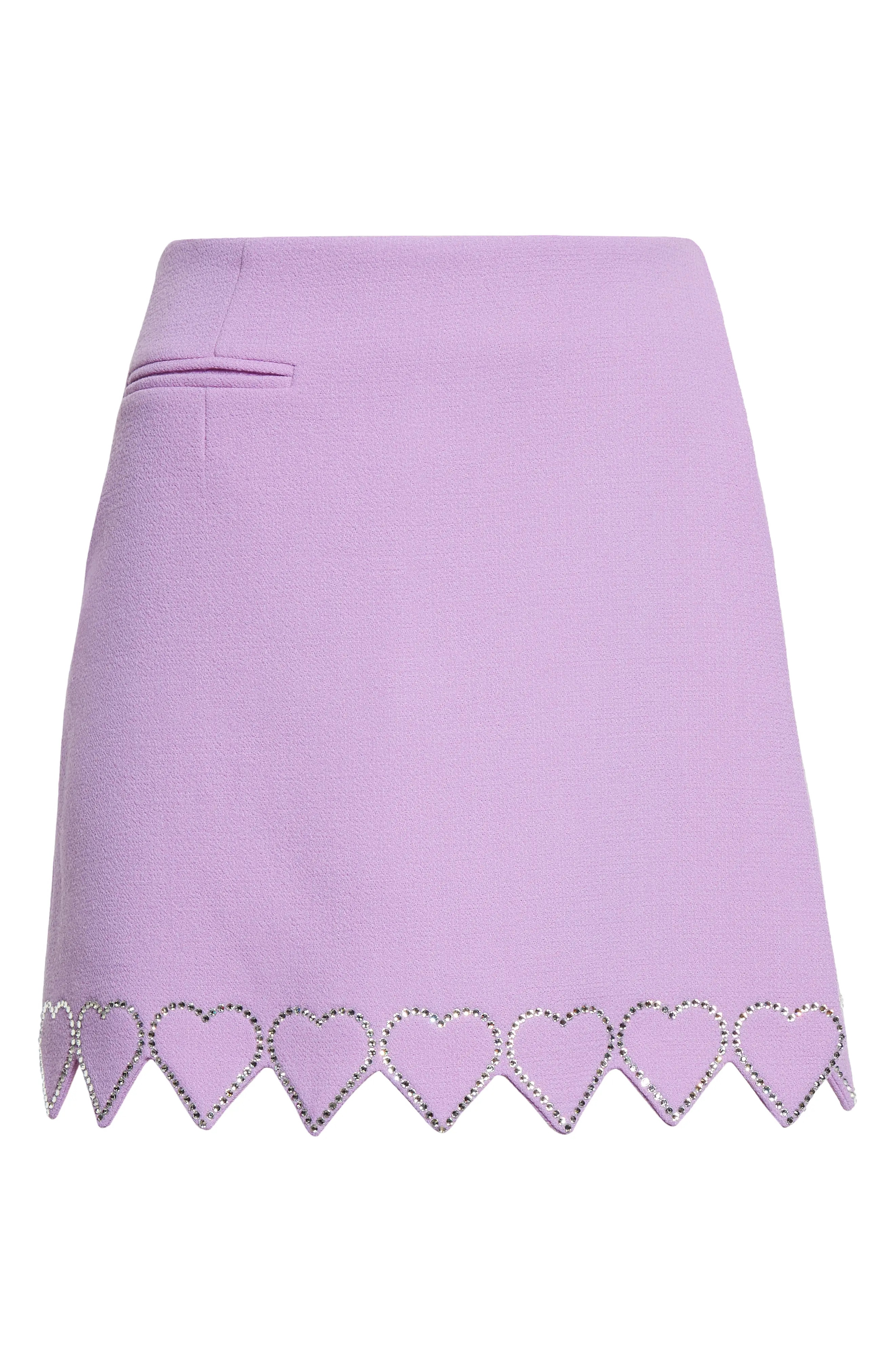 Hot Fix Crystal Heart Trim Wool Miniskirt - 6