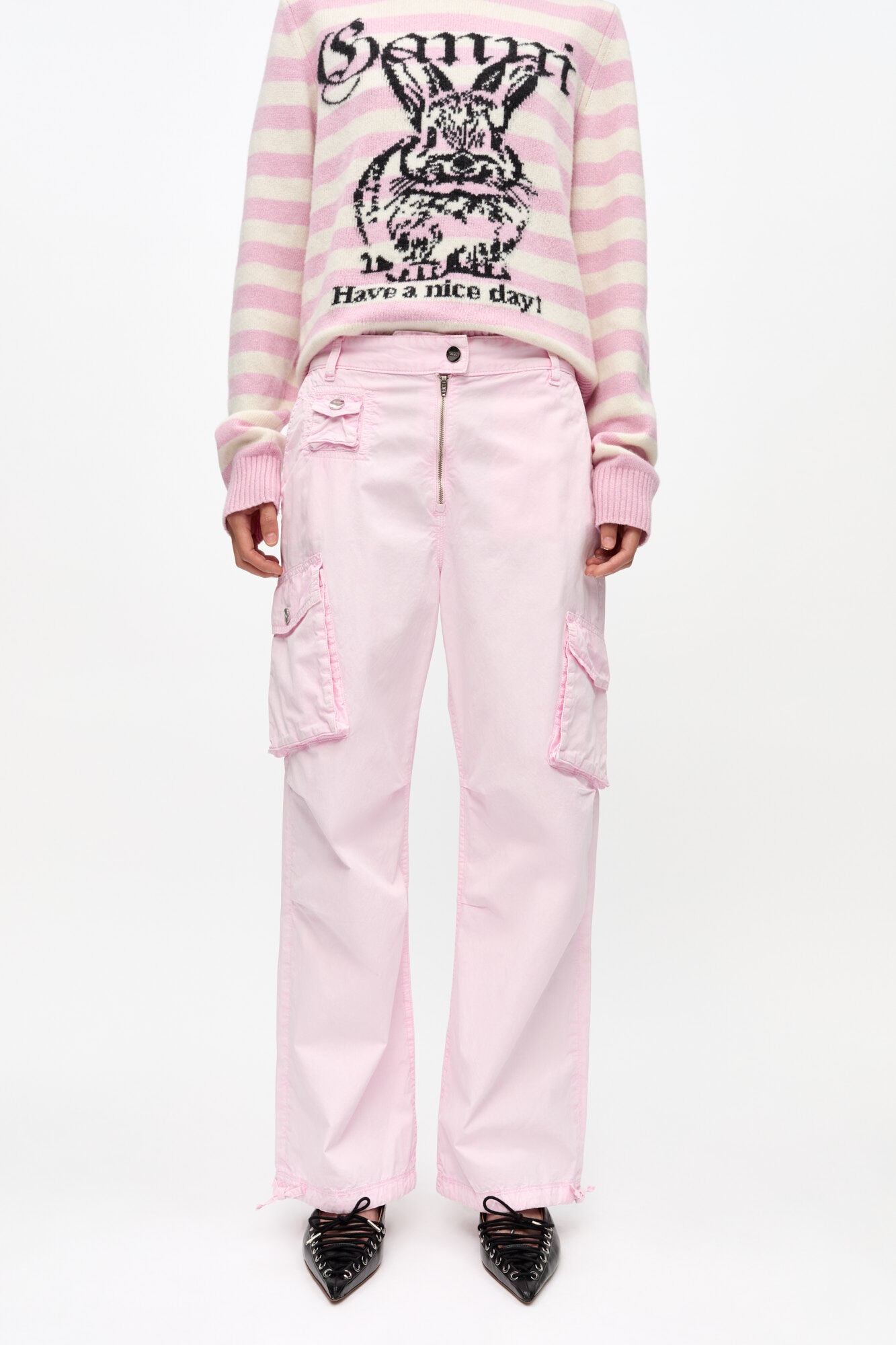 PINK WASHED COTTON TWILL PANTS - 3
