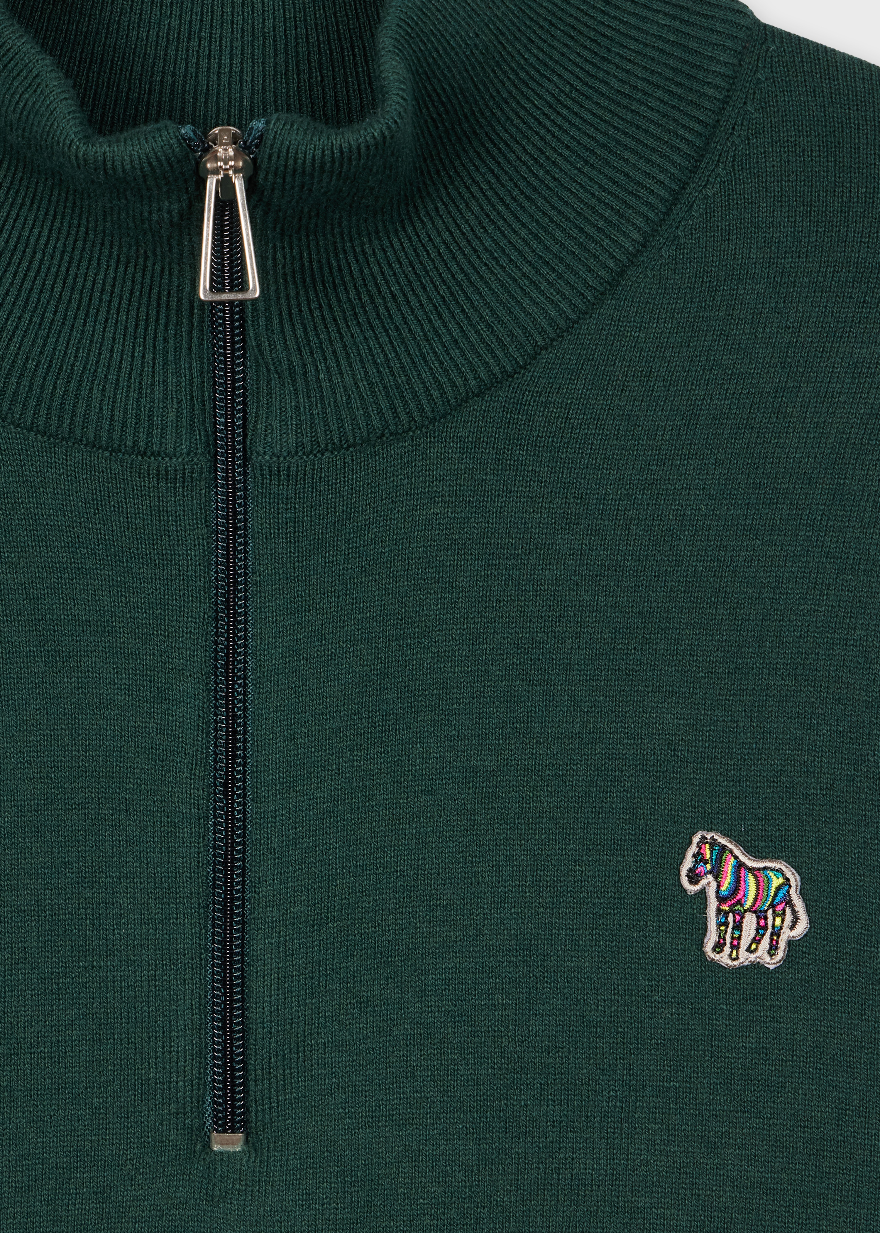 Dark Green Cotton-Blend Zebra Logo Half Zip Sweater - 2
