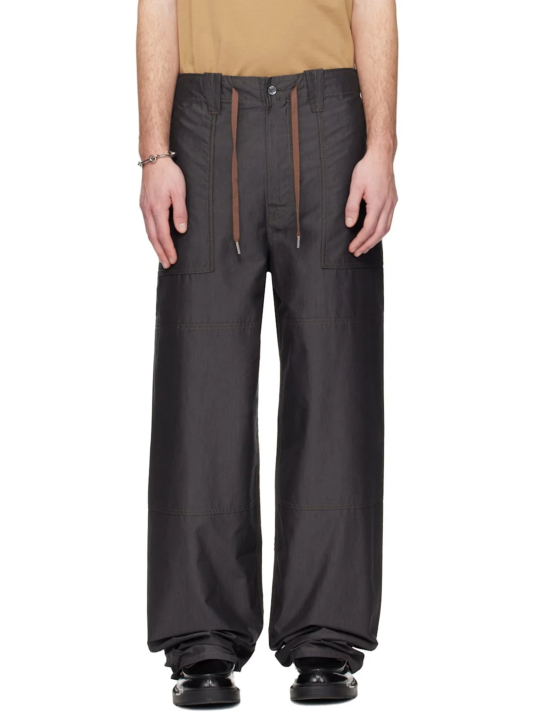 Gray Wide-Leg Chambray Cargo Pants - 1