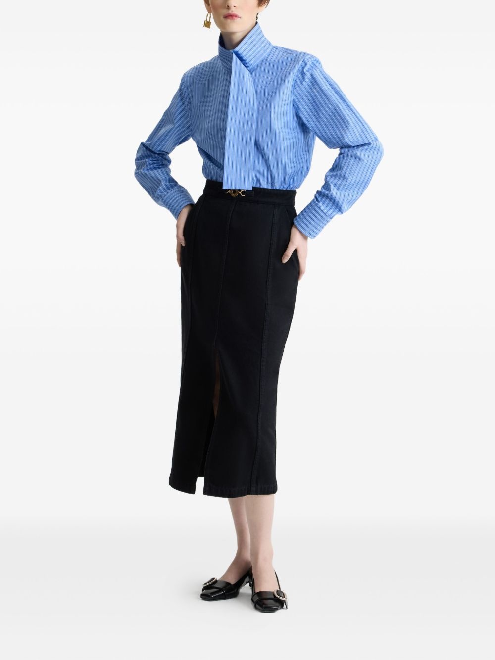 striped scarf-collar blouse - 2