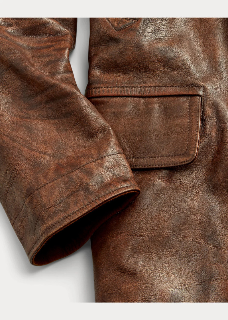 Shearling-Collar Leather Ranch Coat 4