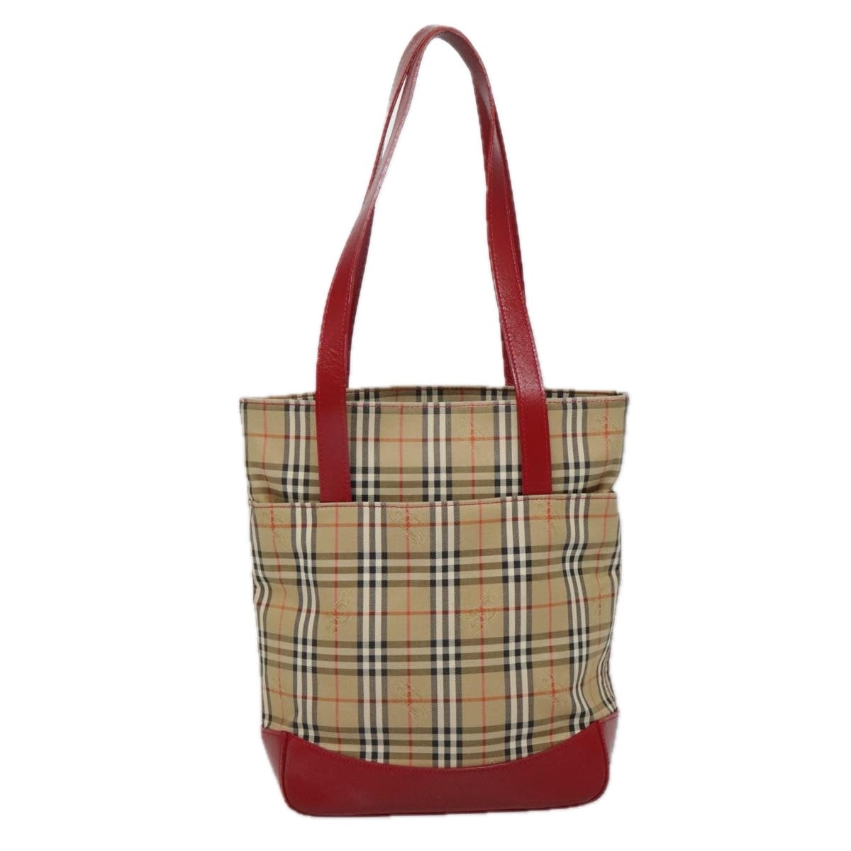Burberry Nova Check Tote Bag Canvas Leather Beige Gold Red - 2