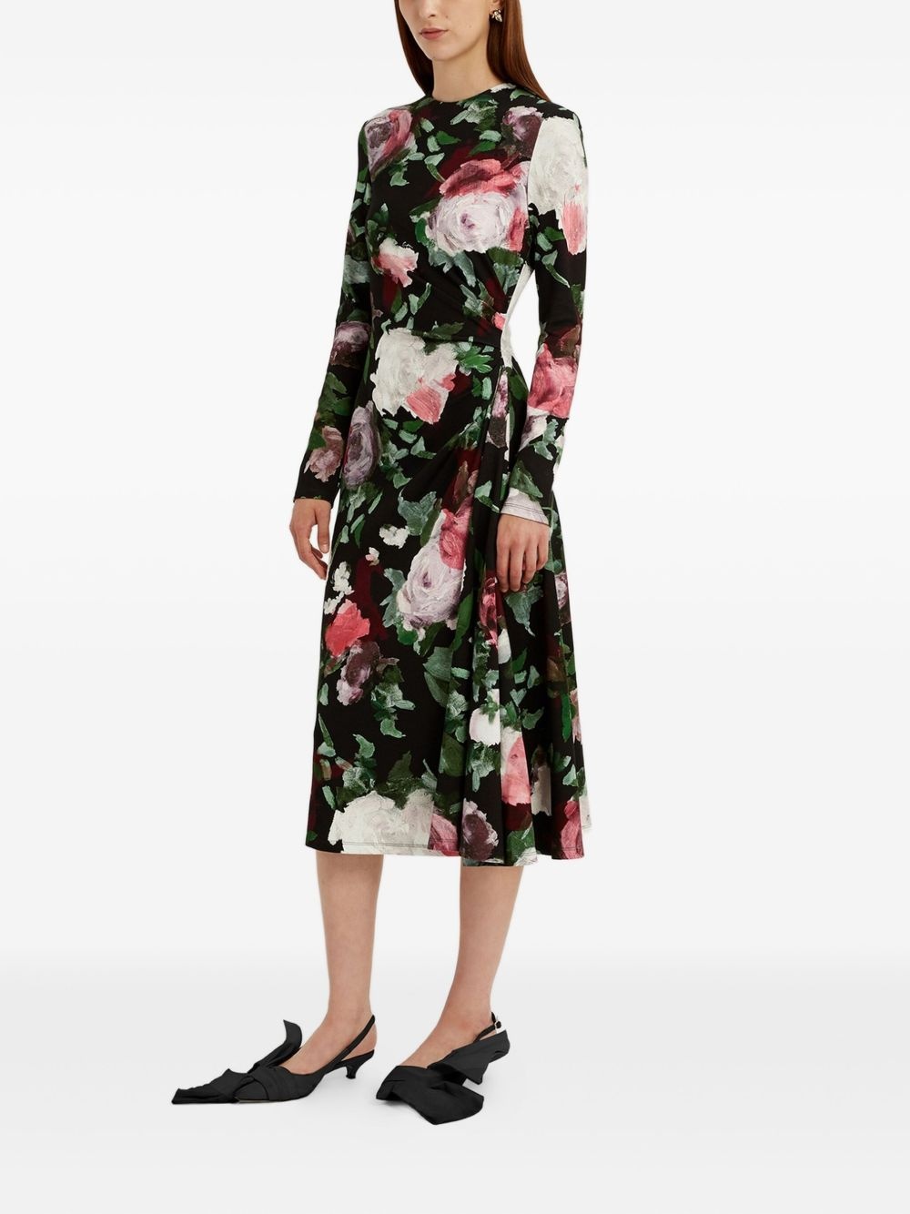 long-sleeved draped midi dress - 3