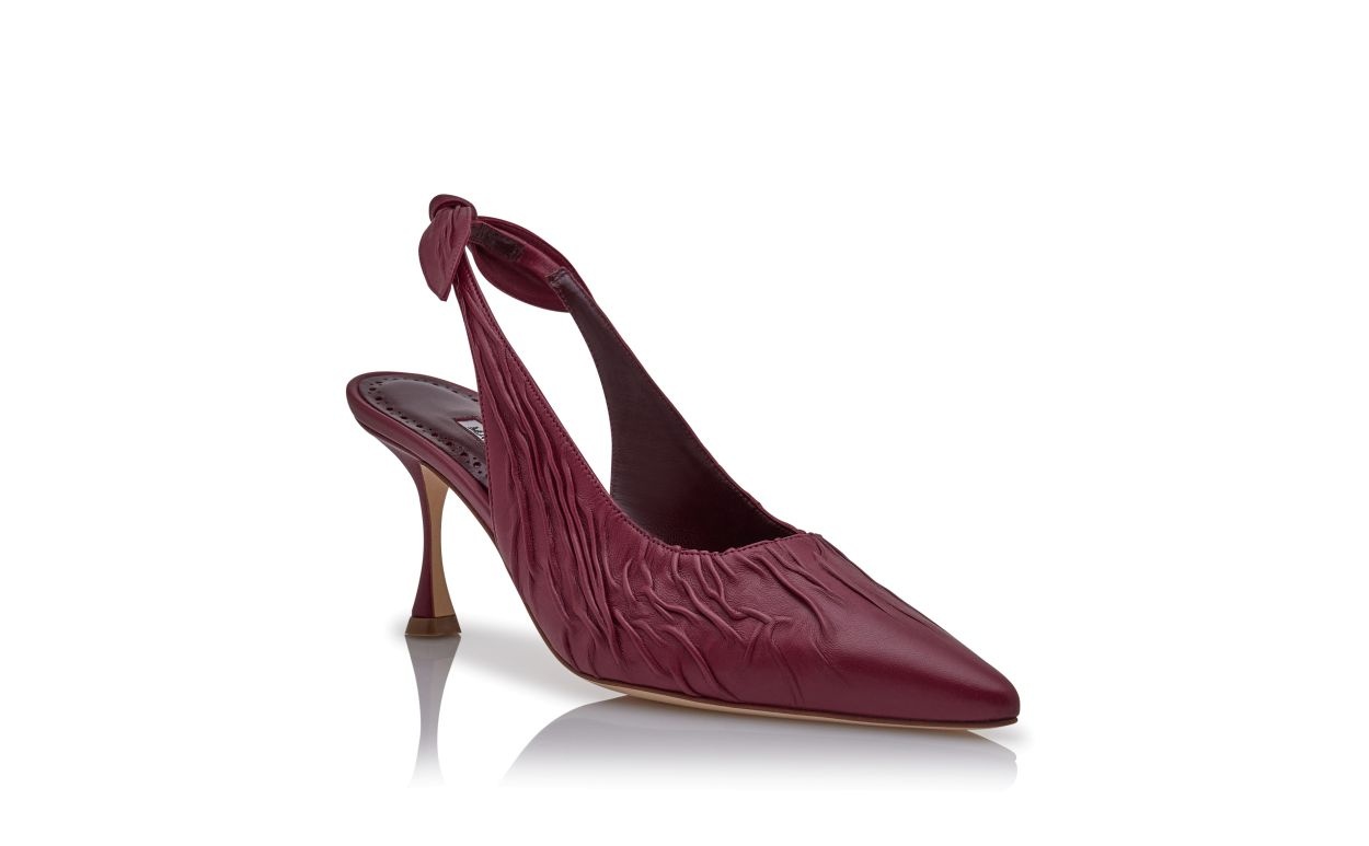 Dark Red Nappa Leather Slingback Pumps - 3