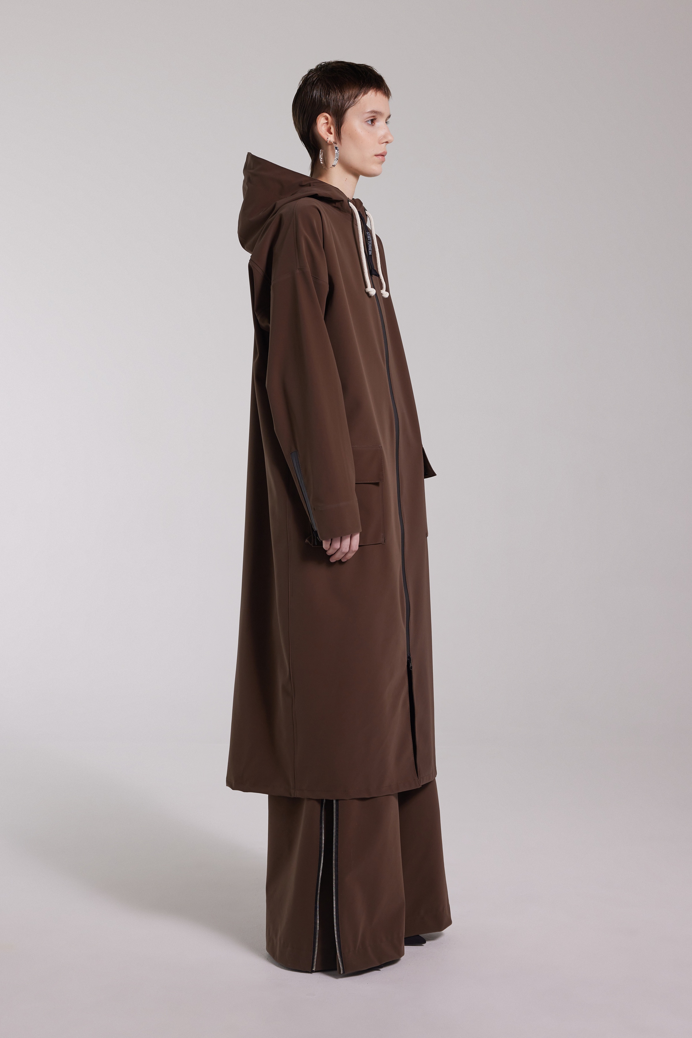 Sandviken Long Zip Matte Raincoat Dark Brown - 7