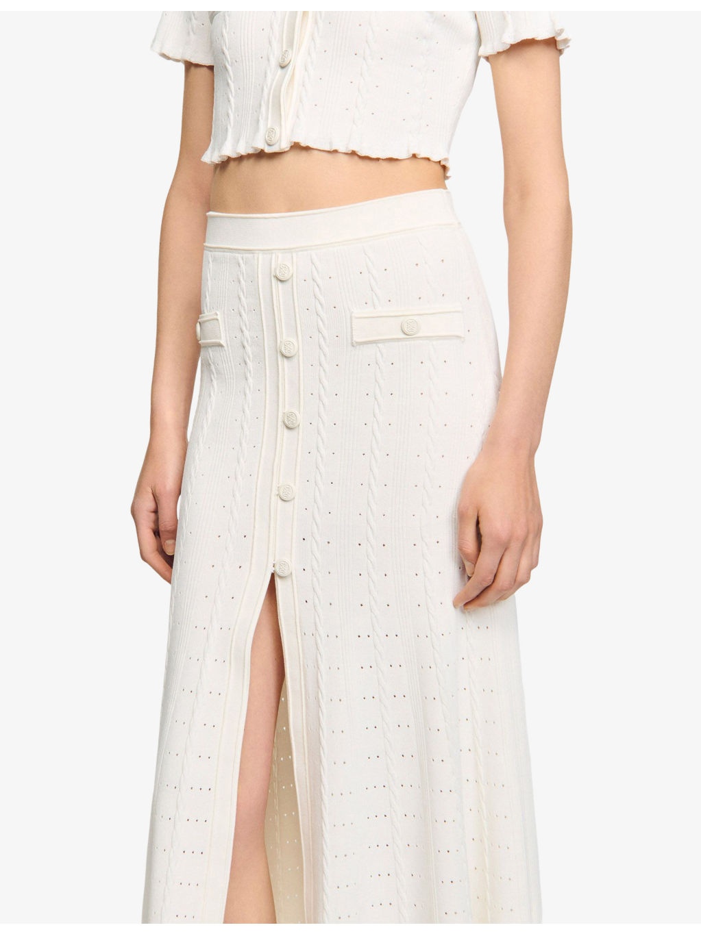 High-Rise Pointelle-Texture Knitted Maxi Skirt - 5