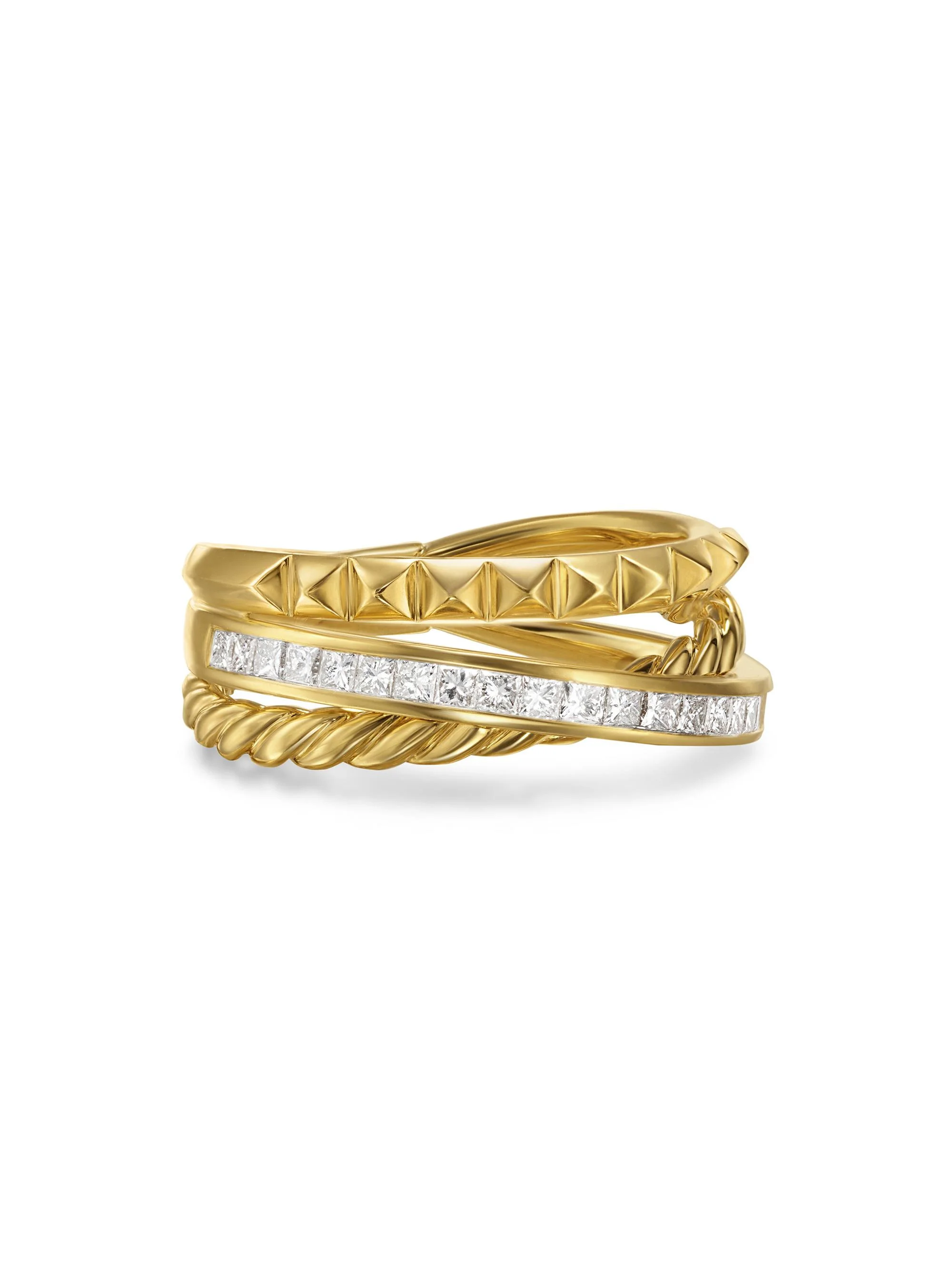 Women's Crossover Trio Three Row Ring in 18K Yellow Gold - Diamond - 1