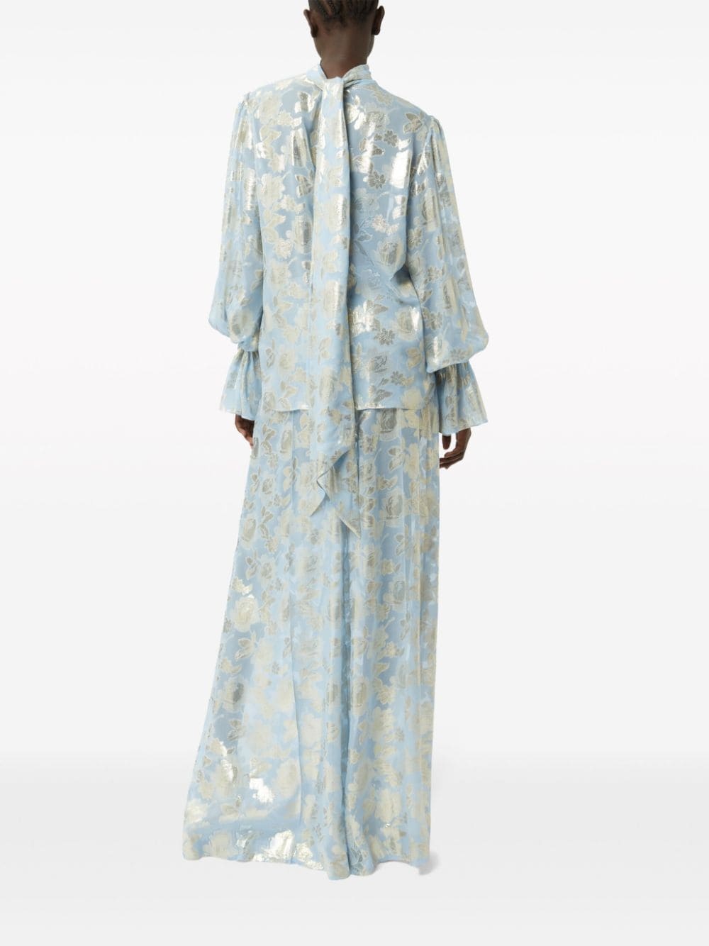 floral-jacquard palazzo pants - 3