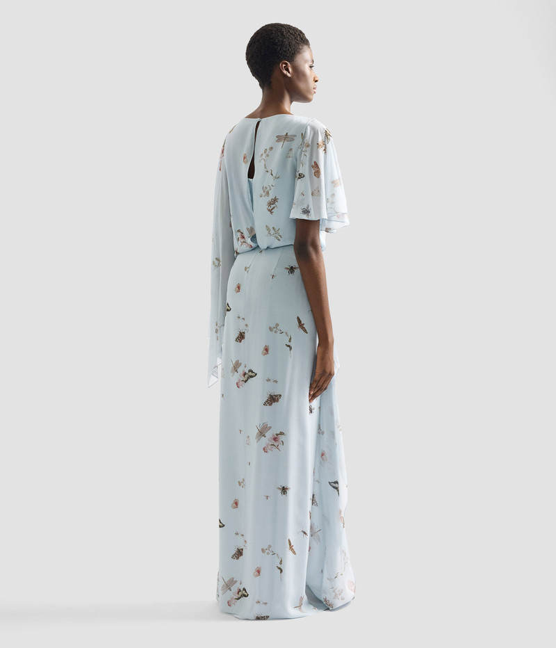 PRINTED SILK VOILE SHORT SLEEVE GOWN 3