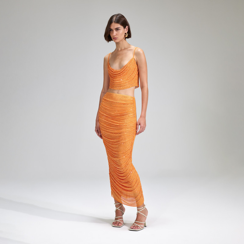 Orange Rhinestone Mesh Top 2