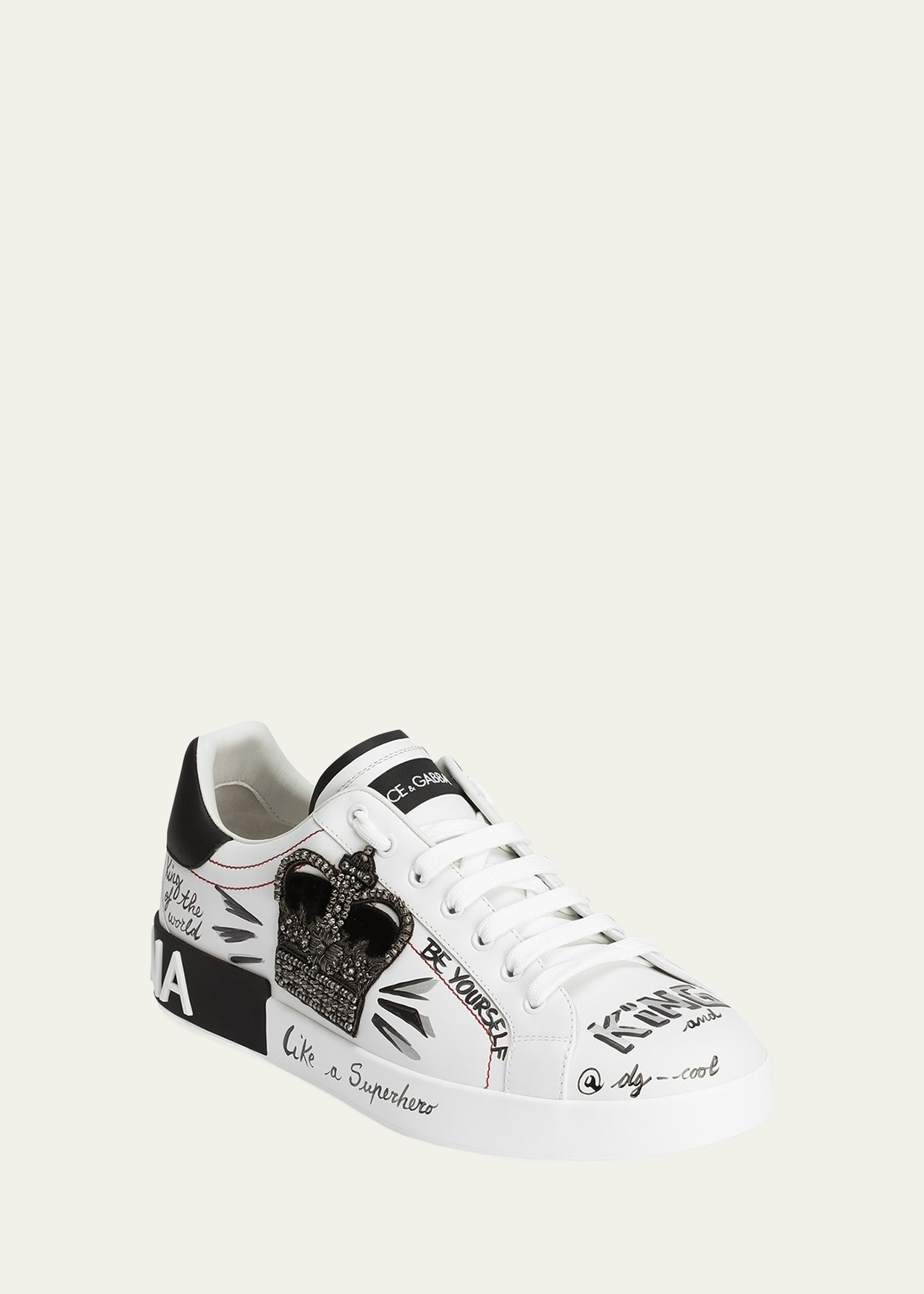 Men's Portofino Printed Leather Sneakers with Patch - 2