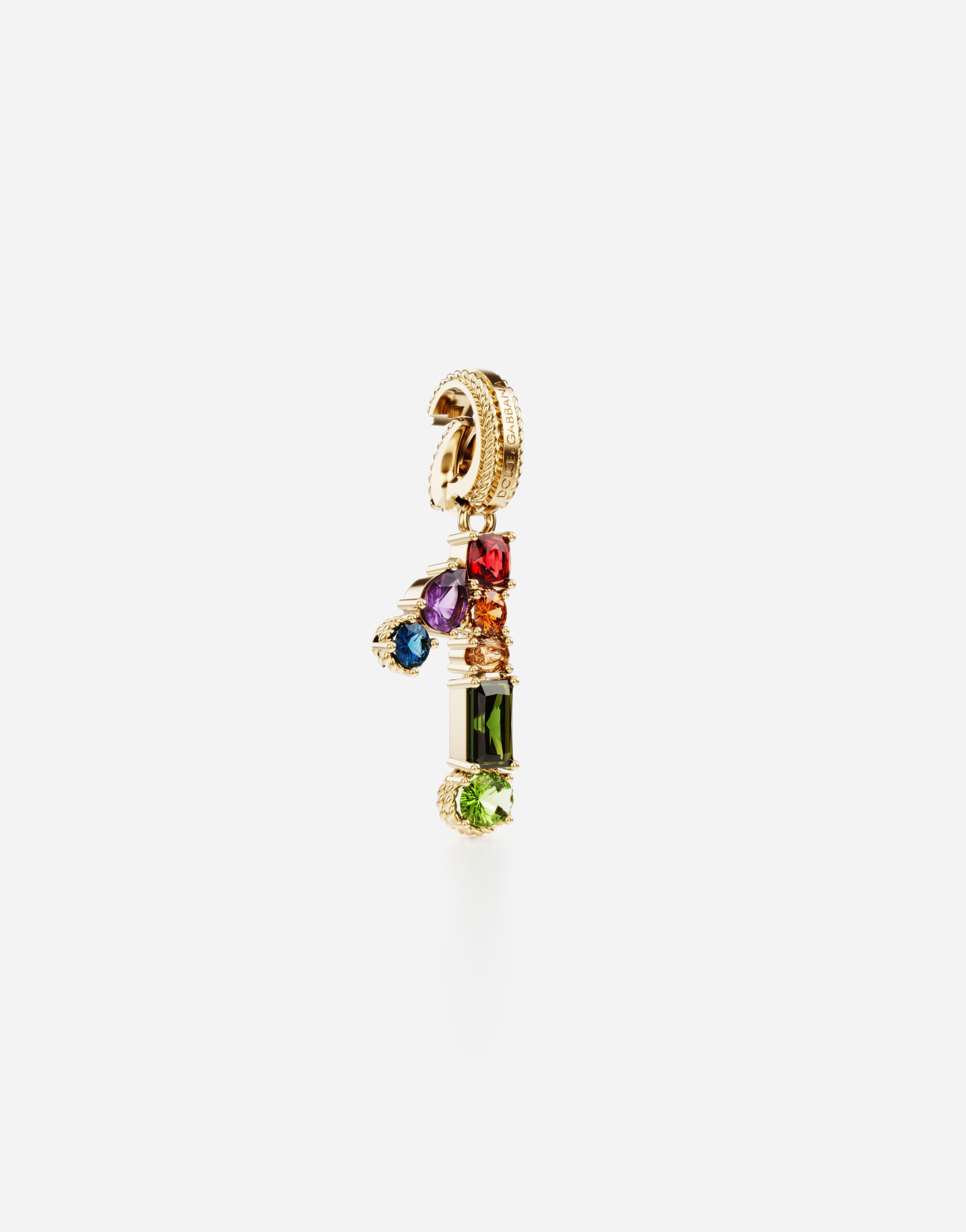 18 kt yellow gold rainbow pendant  with multicolor finegemstones representing number 1 - 2