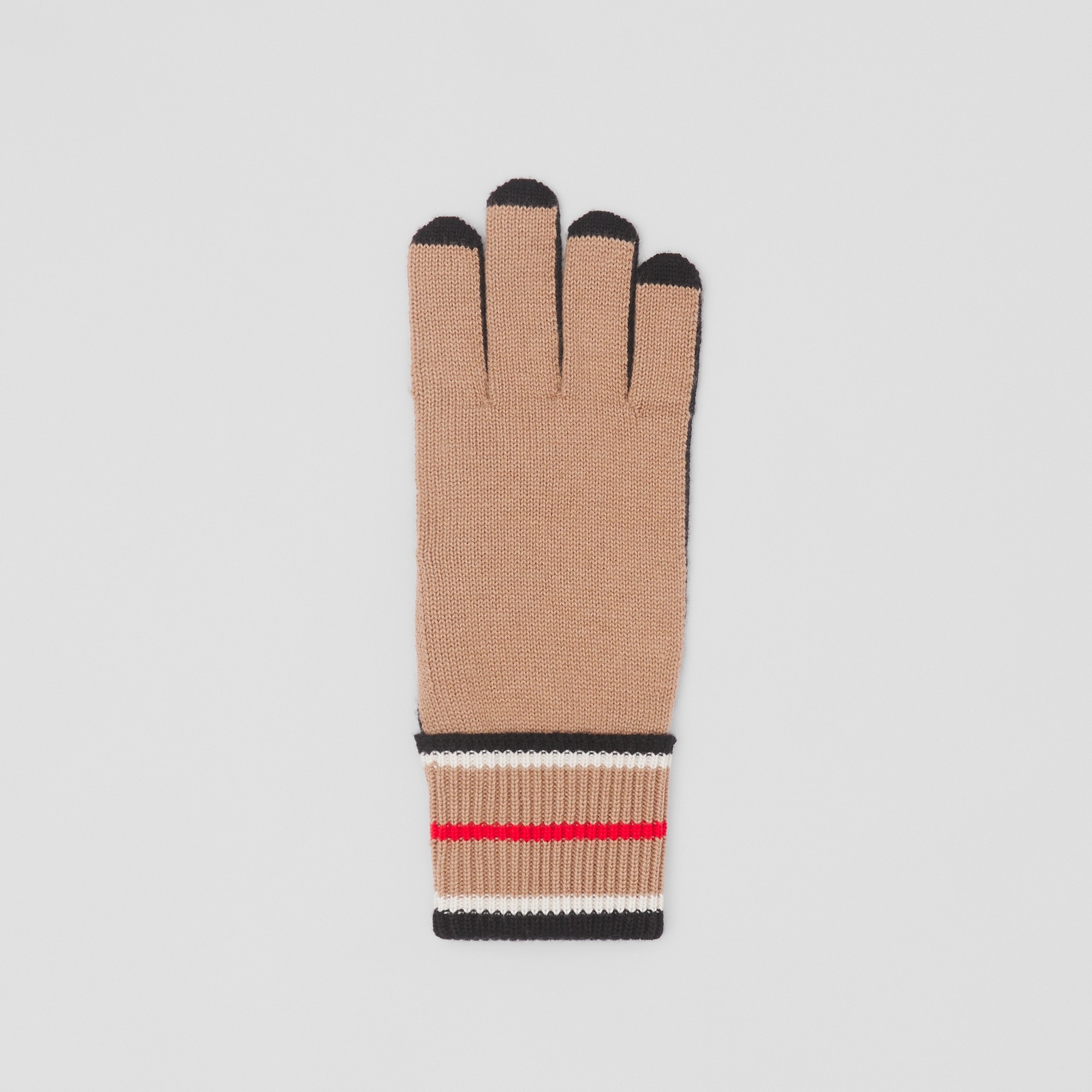 Striped Cuff Cashmere Cotton Gloves - 3