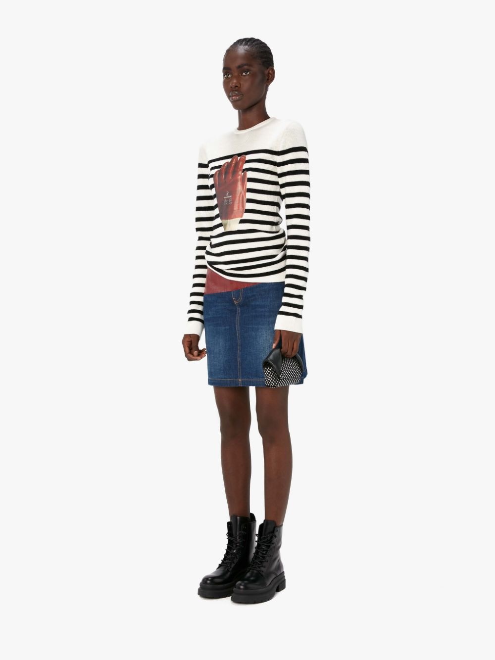 LACQUER PRINT DENIM MINI SKIRT - 4