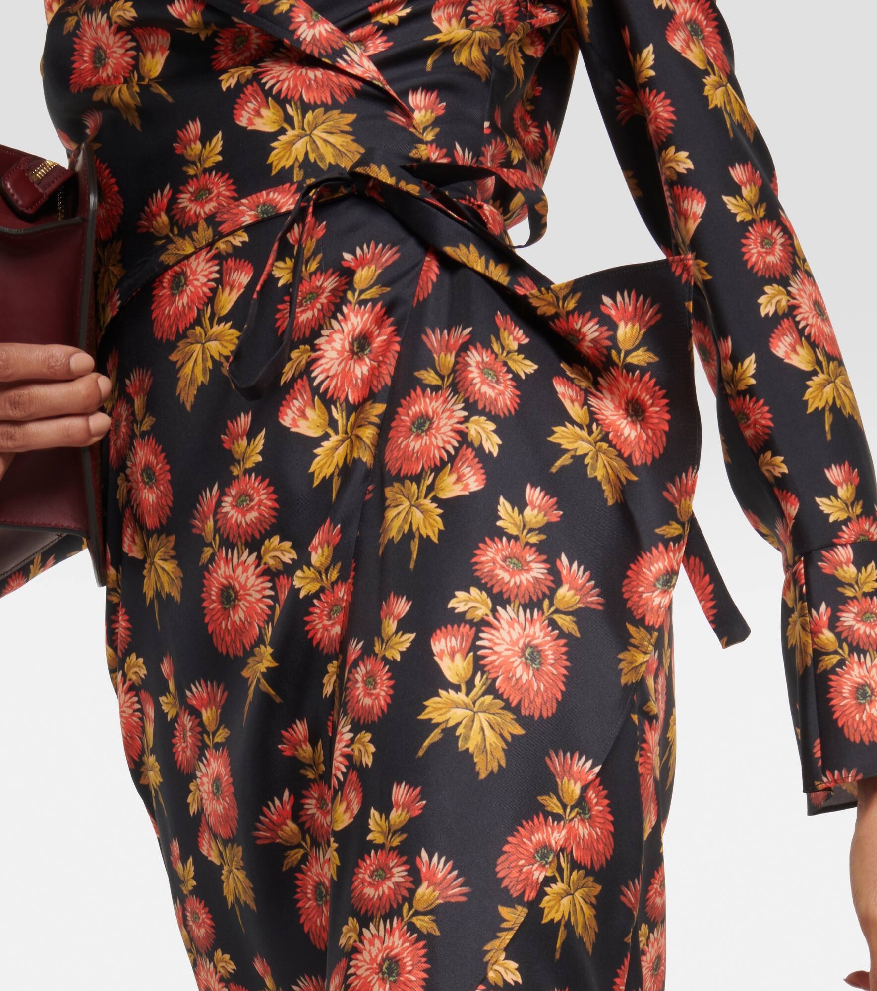 Floral silk twill midi wrap dress - 5