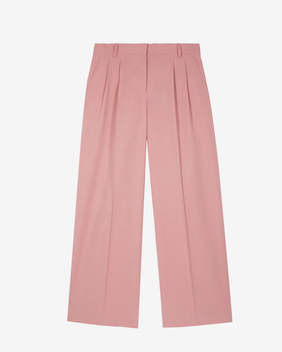 WIDE-LEG TAILORED PANTS IN PASTEL PINK LINEN AND COTTON - 1